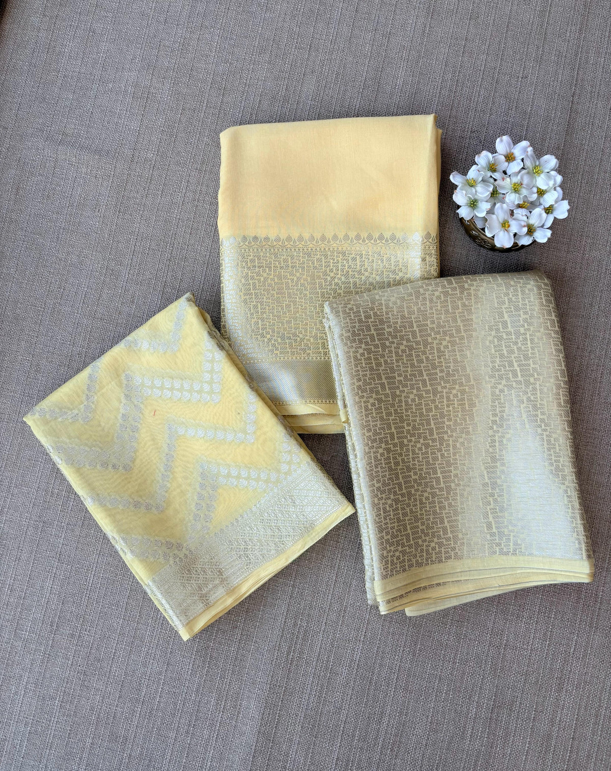 Besan Yellow Banarasi Mul Silk Brocade 3-pc Sharara Suit set : SS62J17