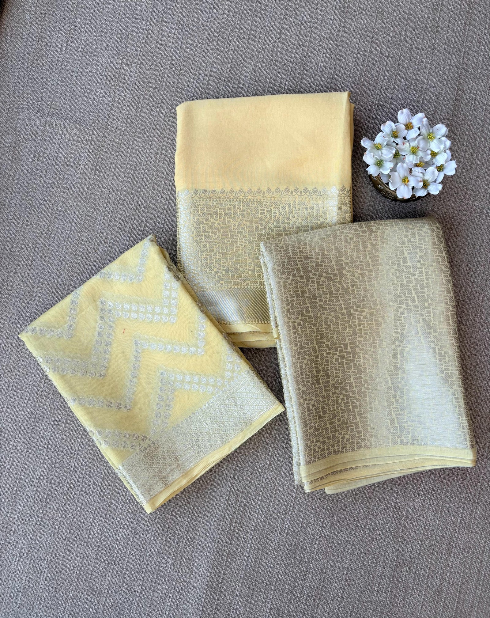 Besan Yellow Banarasi Mul Silk Brocade 3-pc Sharara Suit set : SS62J17