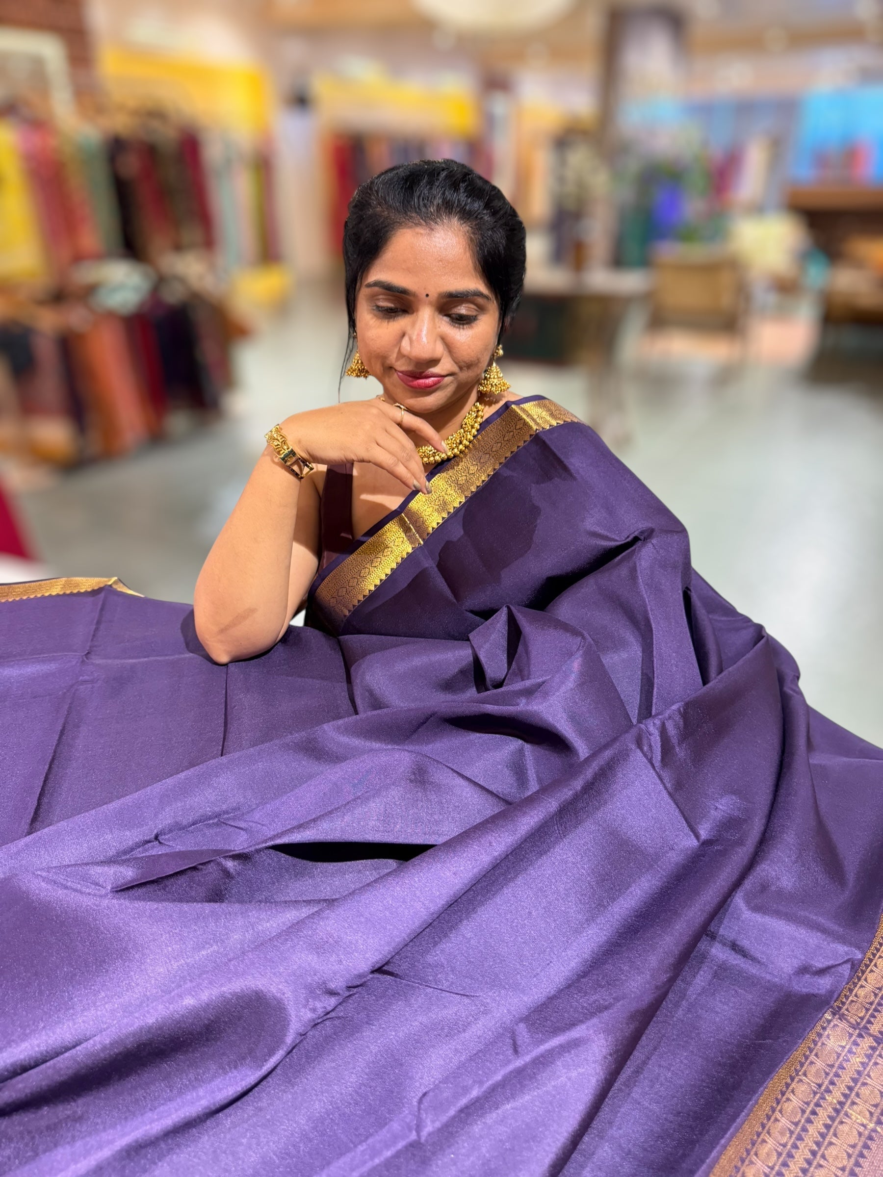 Violet Kanchi Vintage Saree with Petite Point Embroidered Blouse