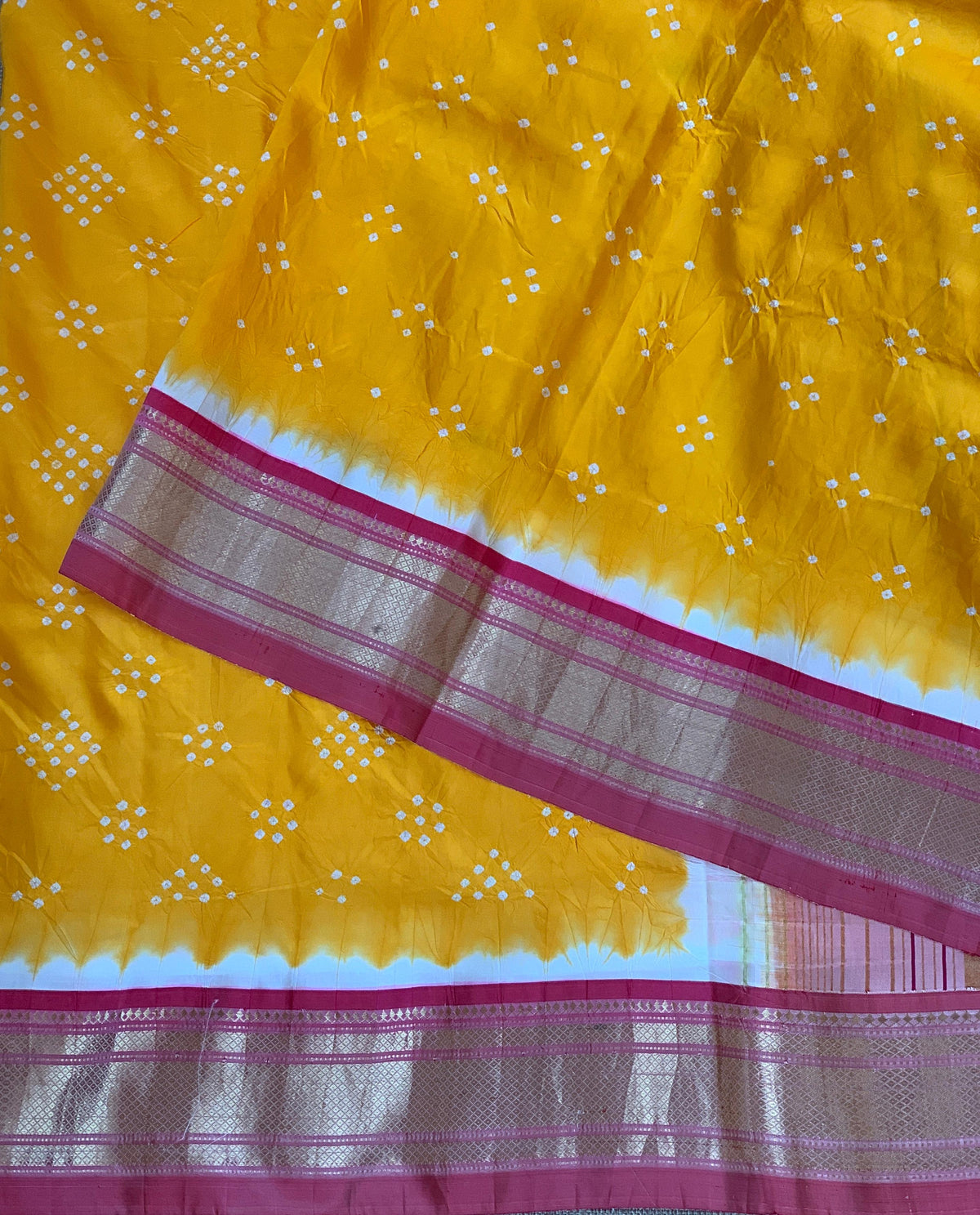 Yellow Pure handloom Bandhini paithani saree
