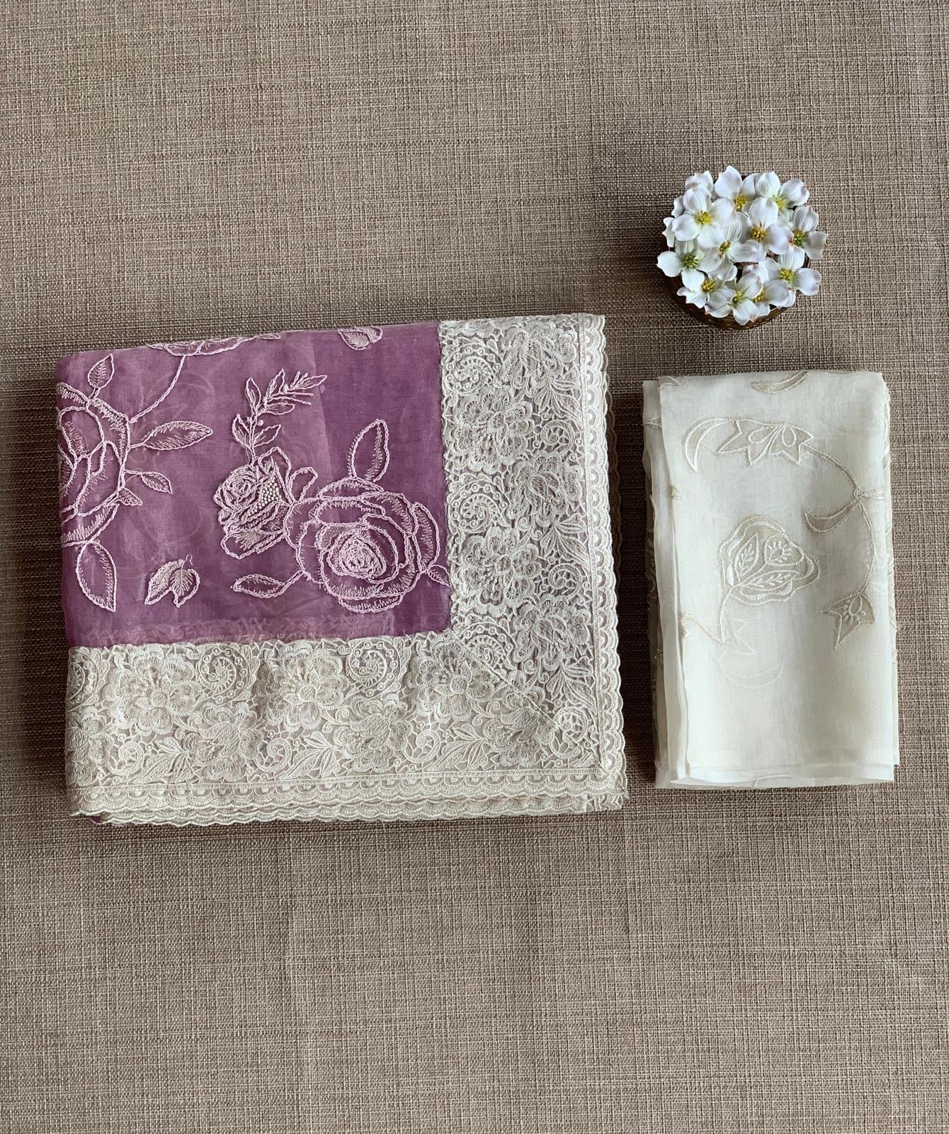 Lilac pink PURE HANDLOOM TISSUE SAREE