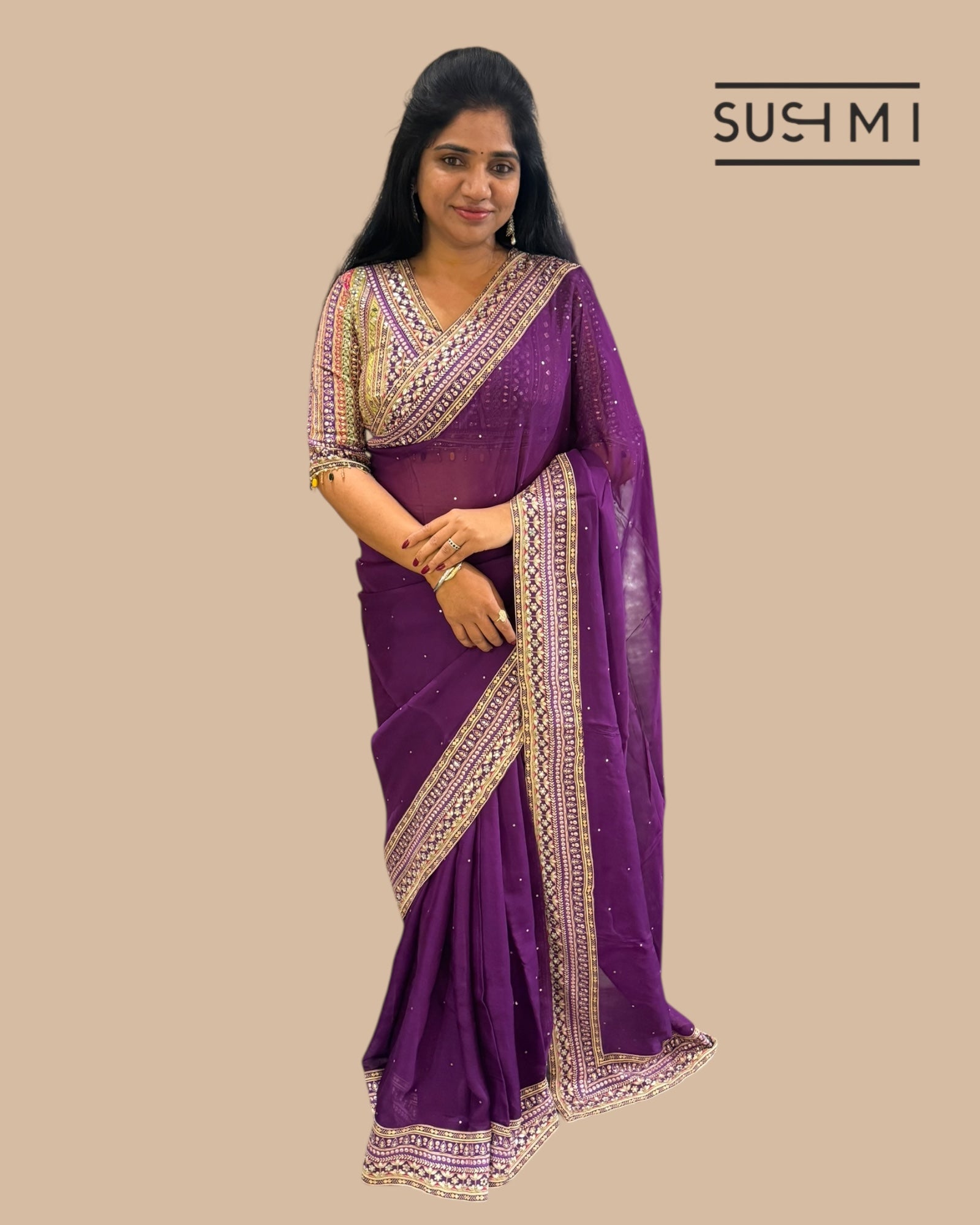 Purple DesignerOrganza saree