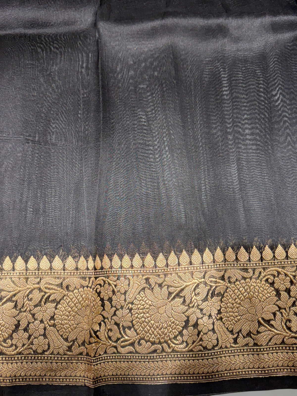 Black Premium Kora Banarasi Saree with heavy weaving borders