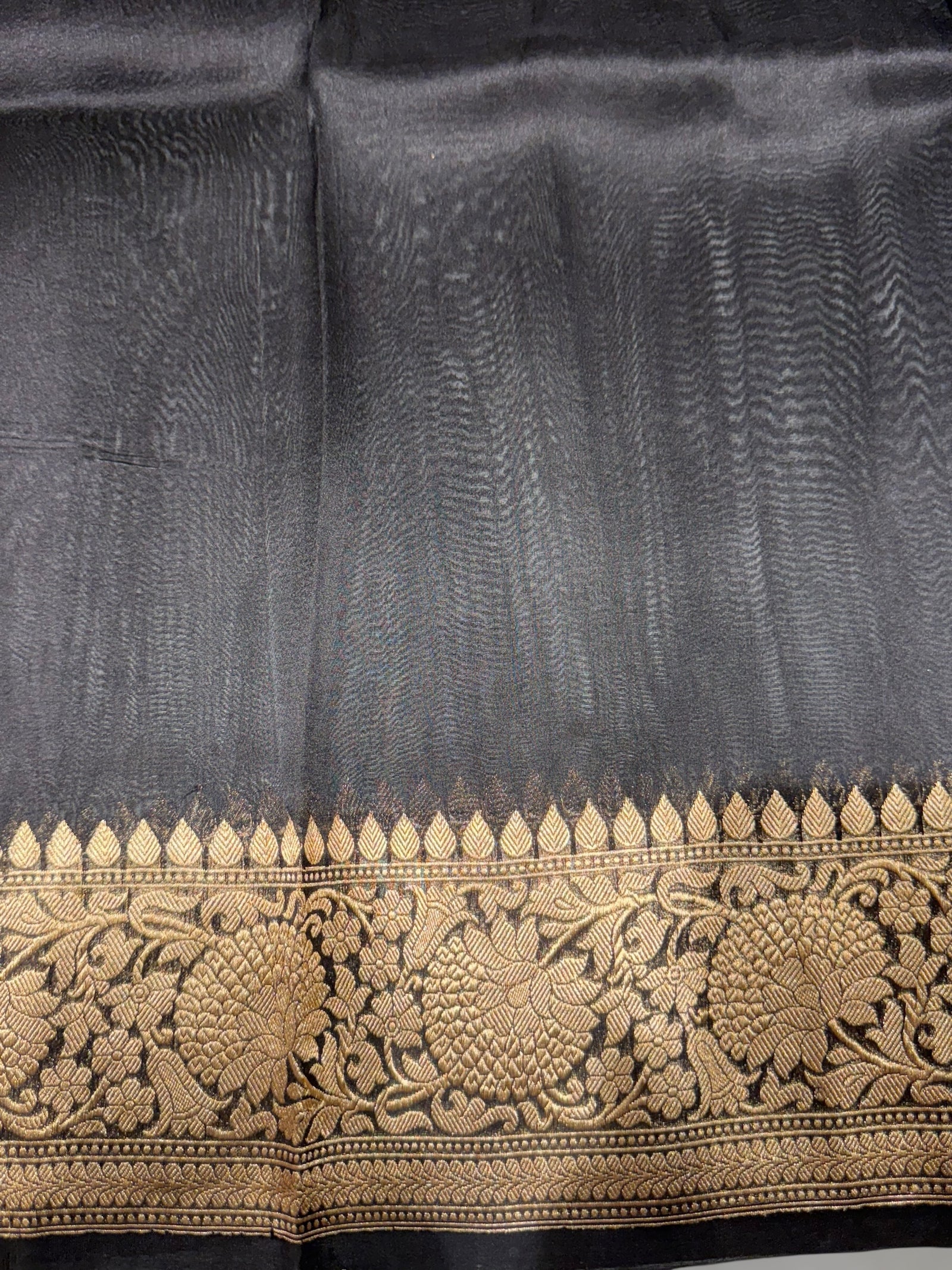 Black Premium Kora Banarasi Saree with heavy weaving borders