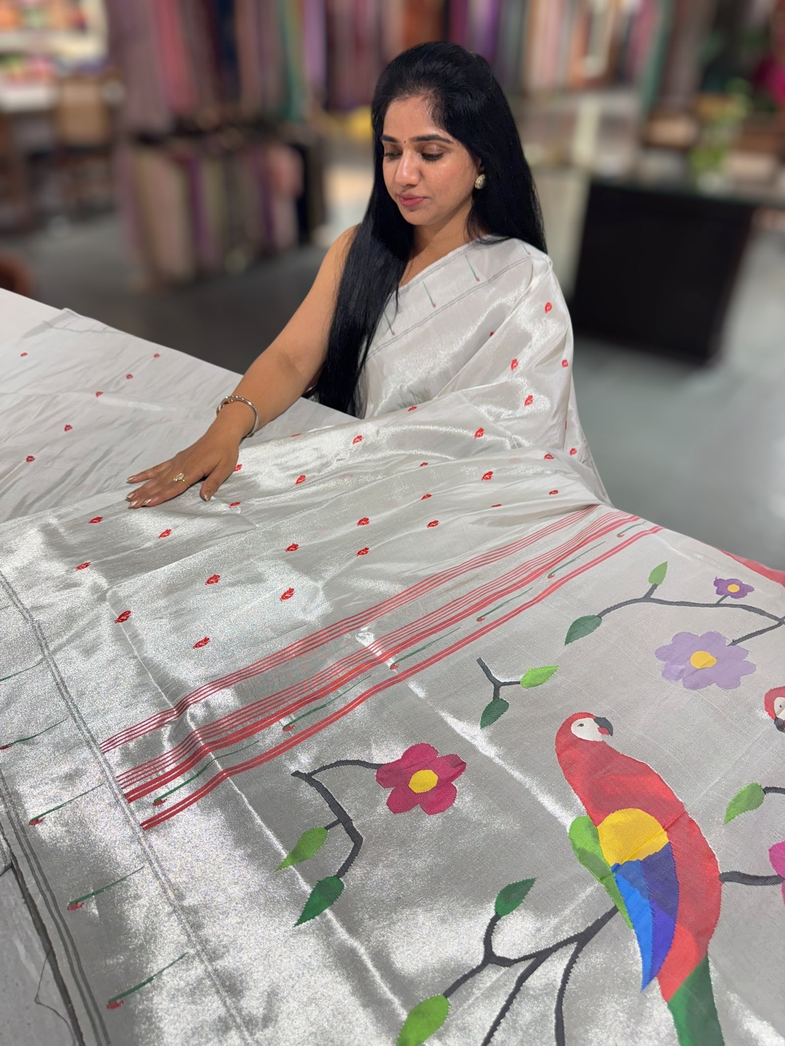 Silver Pure handloom paithani tissue  saree