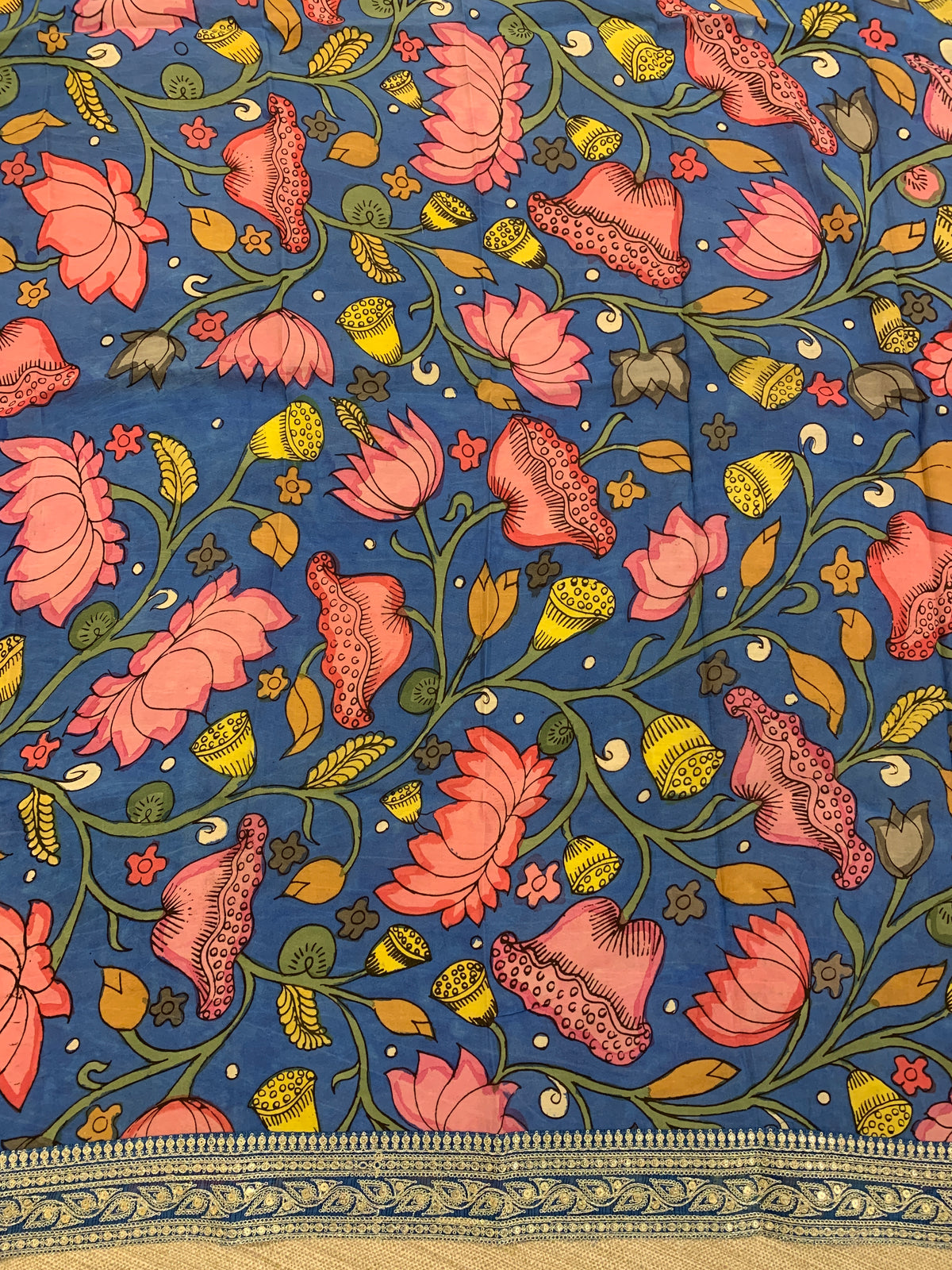 Blue Banarasi tonchoi with pen kalamkari Blouses