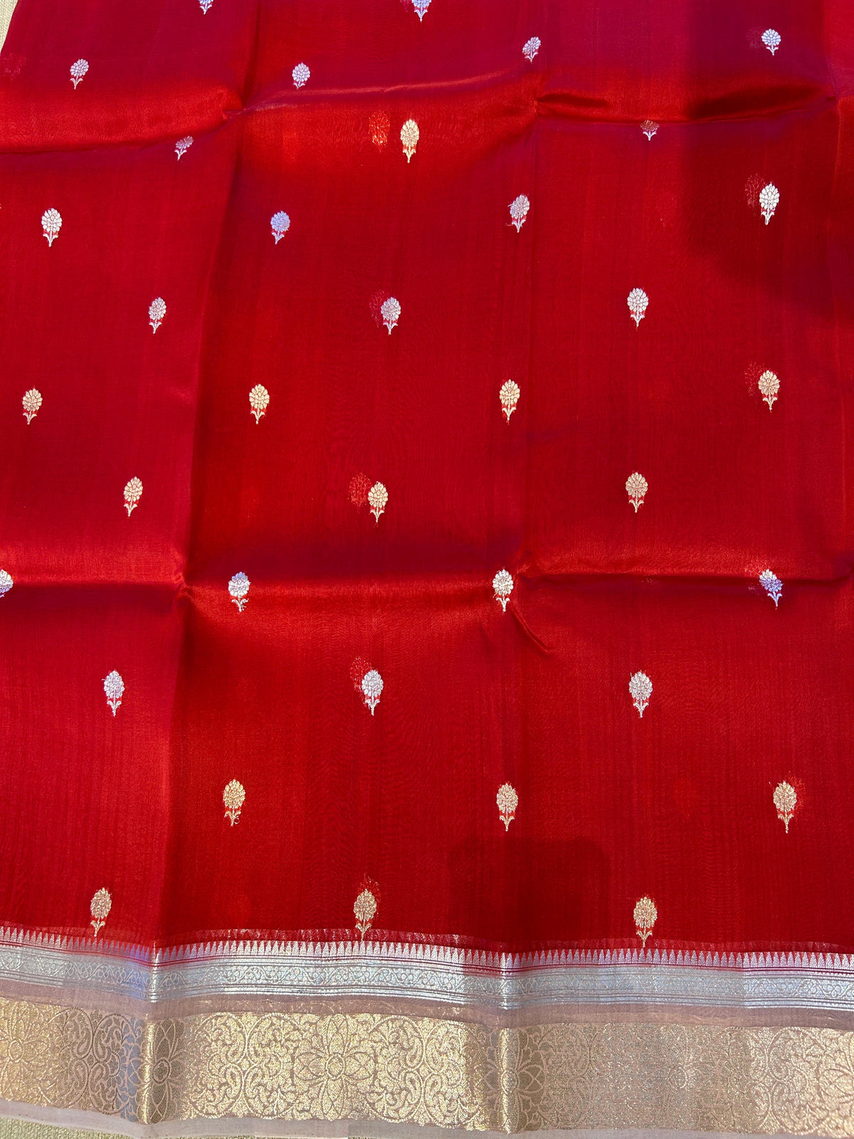 Red and lilac Combo Pure Handloom premium Kora Banarasi Saree