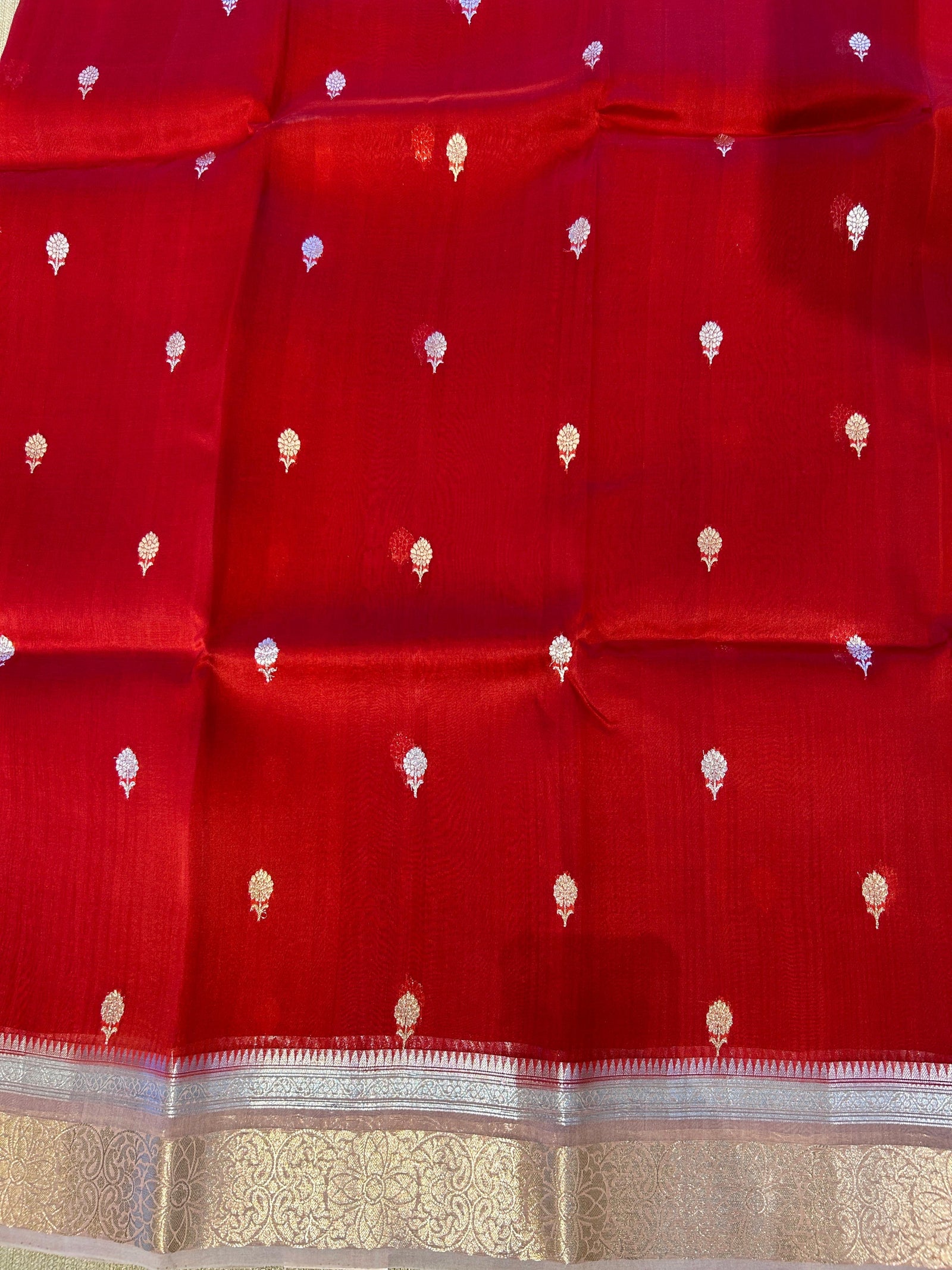 Red and lilac Combo Pure Handloom premium Kora Banarasi Saree