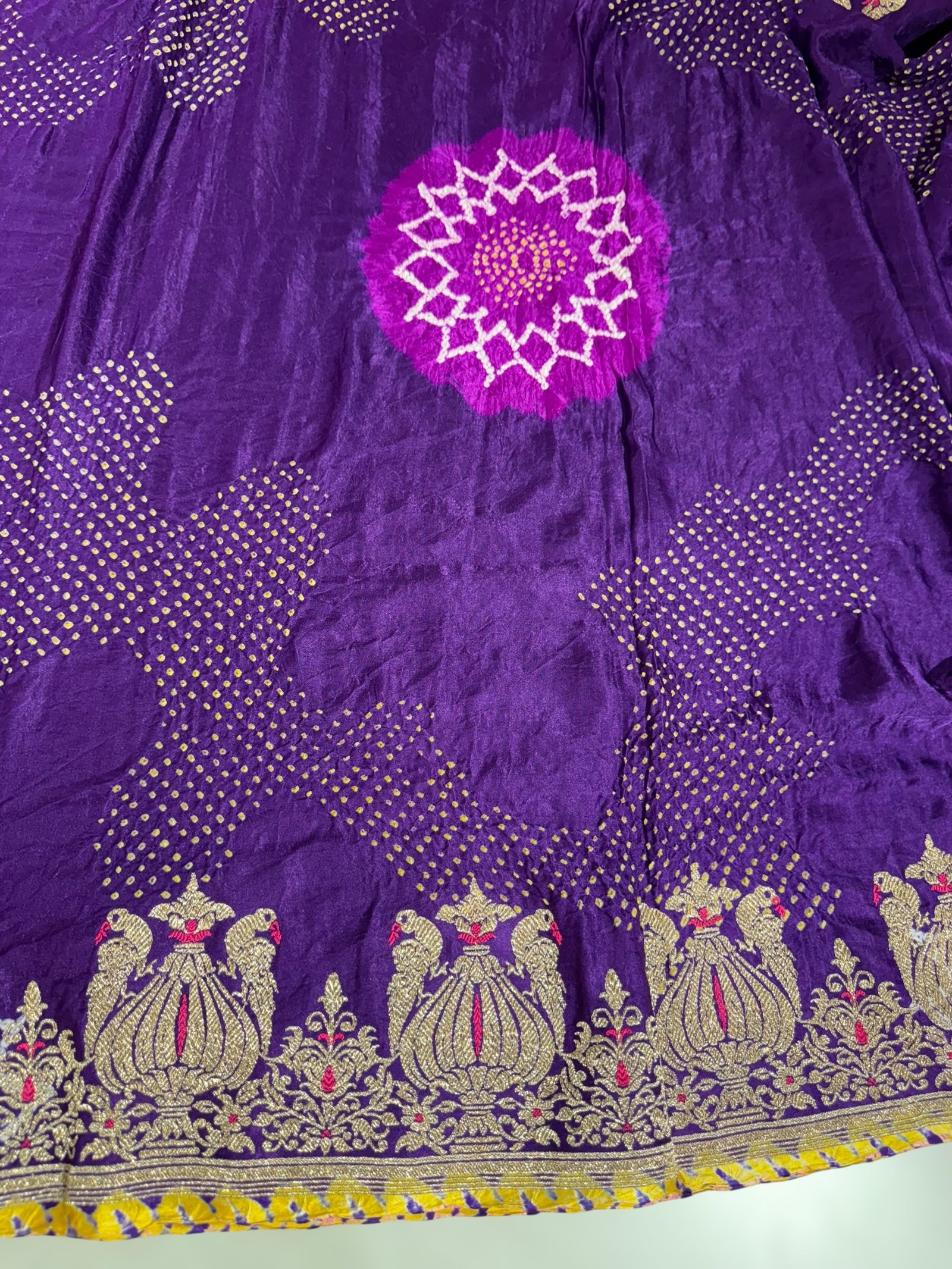 Dark Voilet Designer Rai Bandhej Saree With Embroidered Border