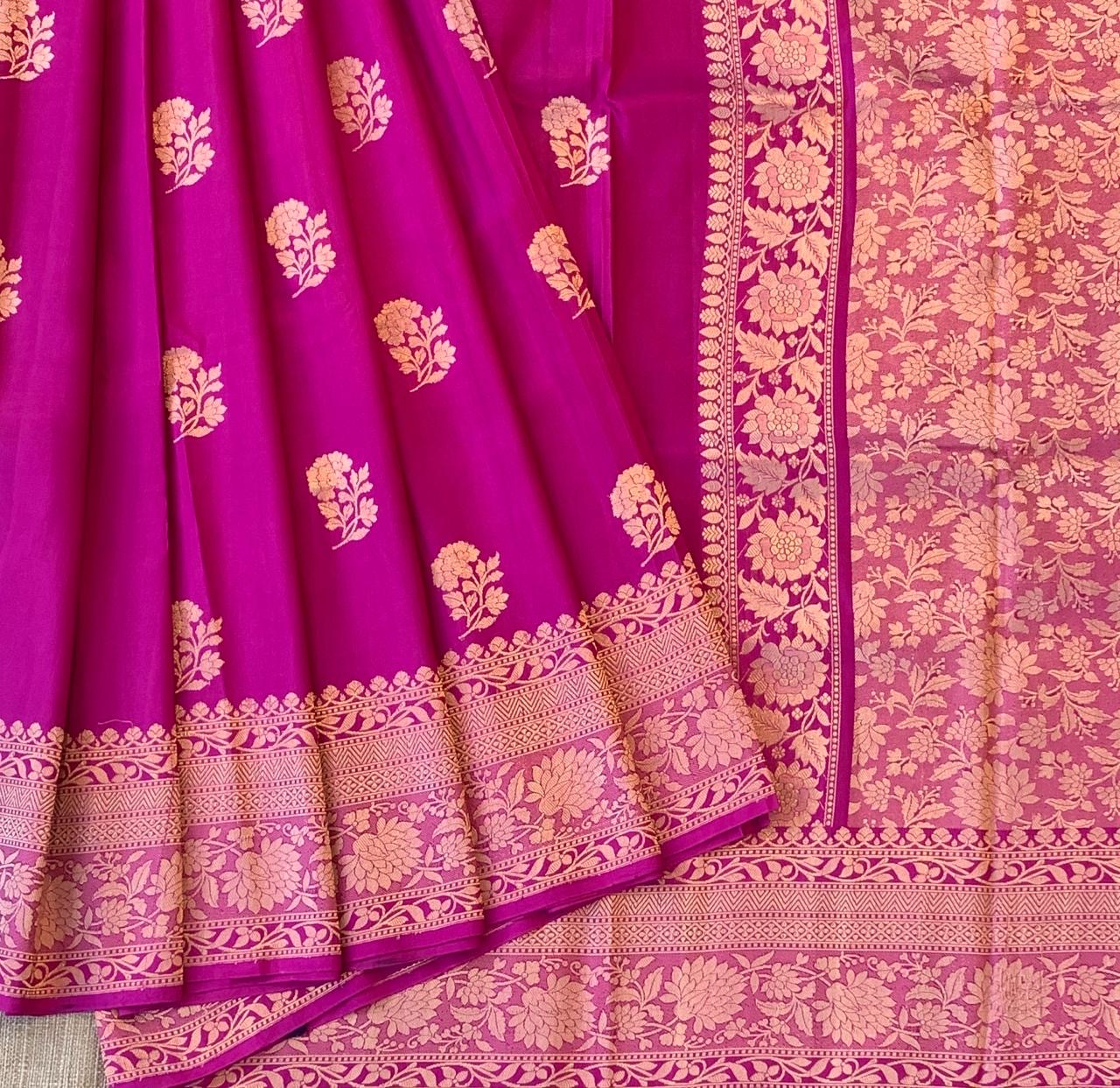 Majenta Raw Mangoe Silk Saree in Monotone Look & kaduwa woven motifs.