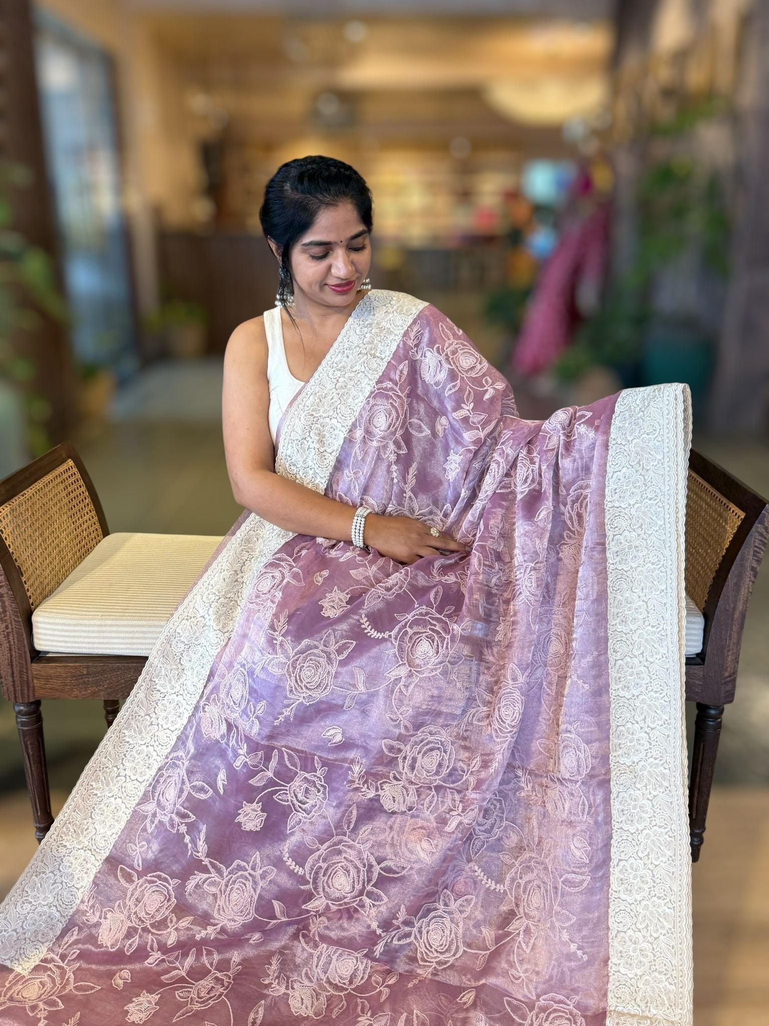 Lilac pink PURE HANDLOOM TISSUE SAREE