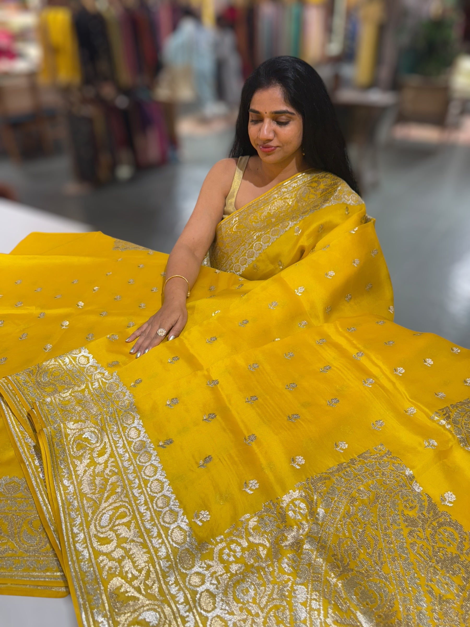 Yellow Pure Organza Saree With Jamdani Inspired Embroidery