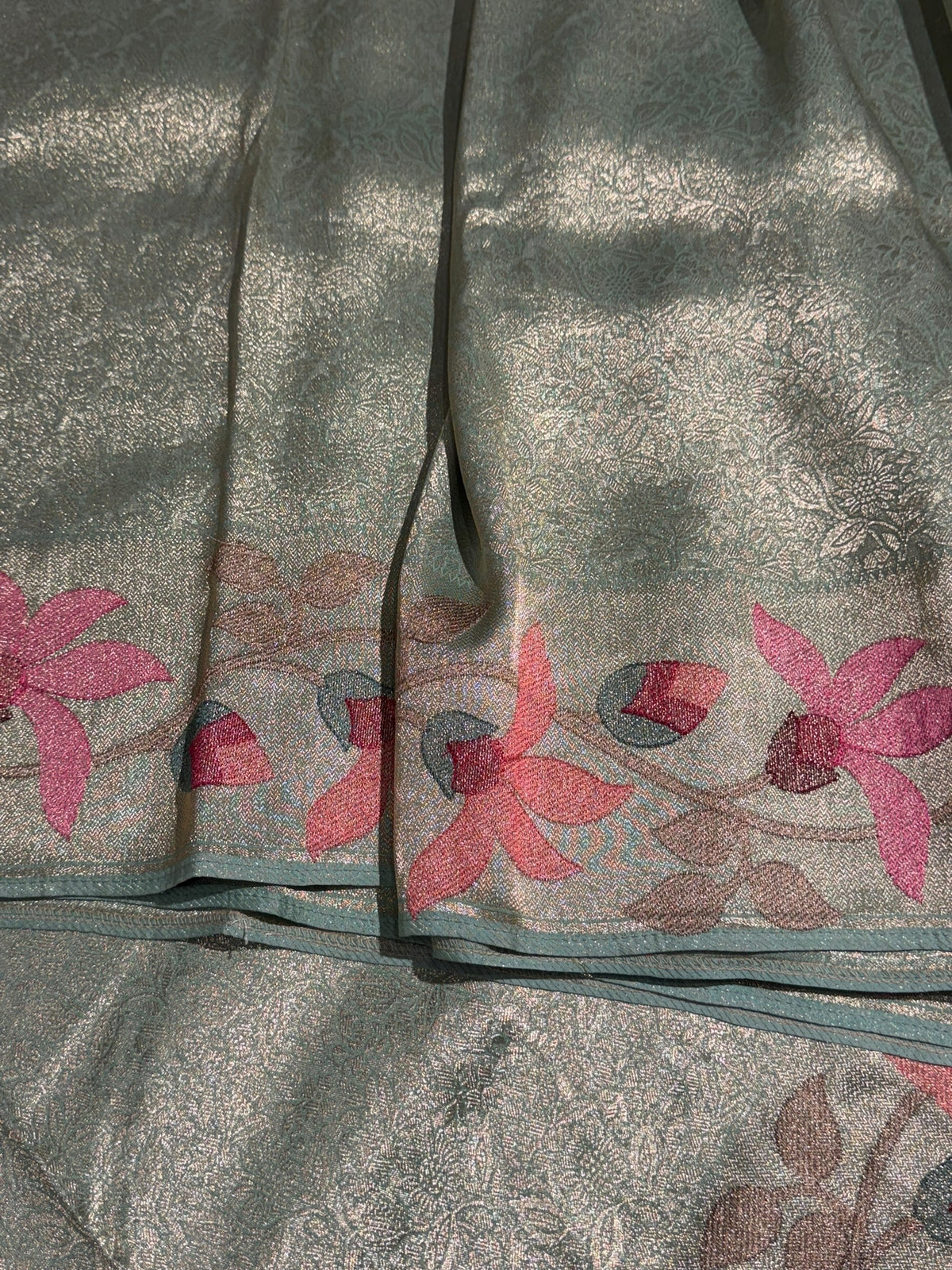 Mint Banarasi Brocade tissue saree with tonchui style weaving & pythani inspired embroidered border