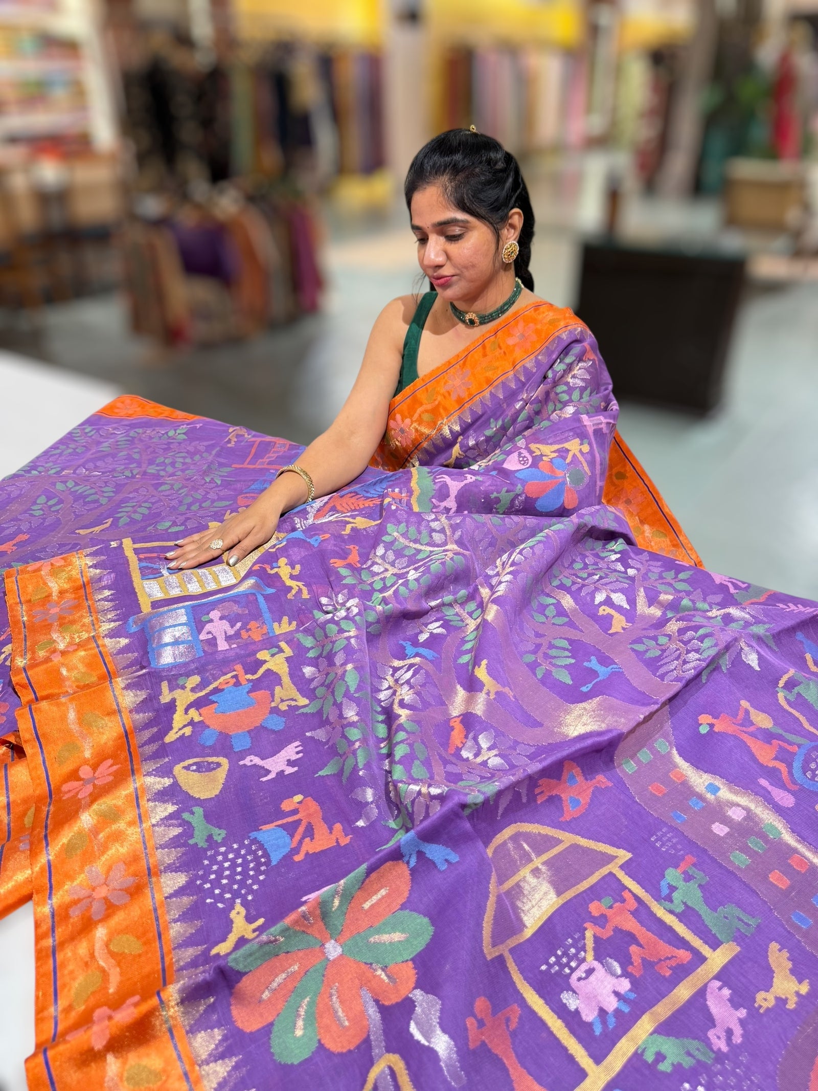 Light Purple Ponduru Khadi Jamdani Allover Weaving Saree with Tissue Pythani Borders