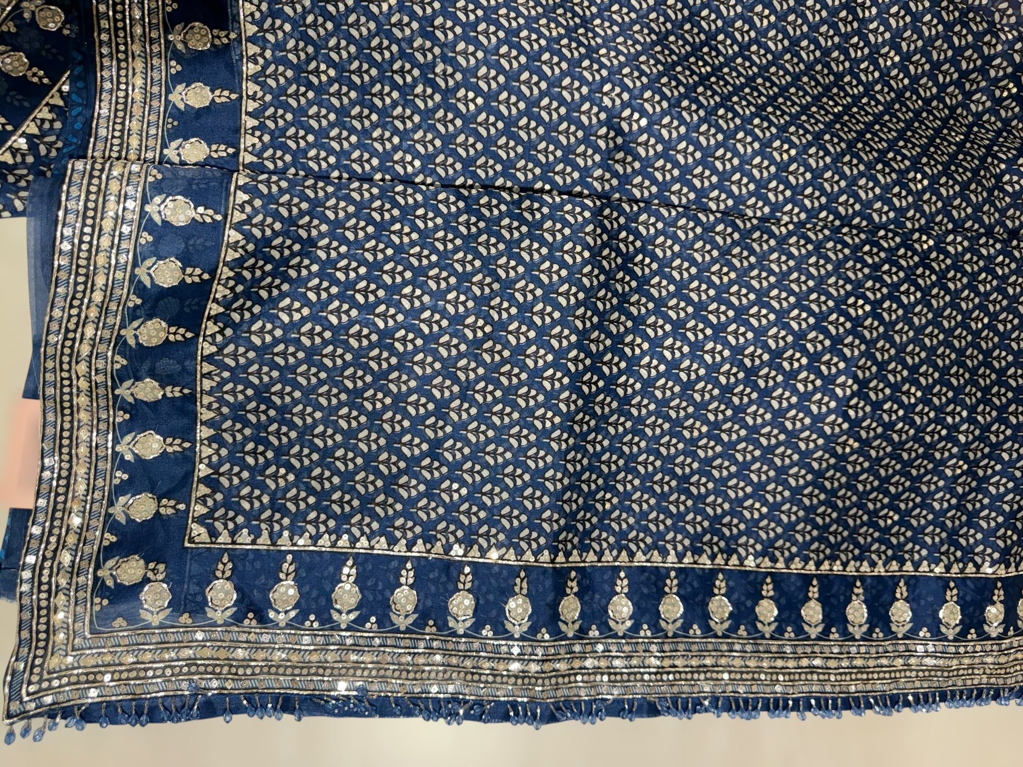 Kareena Kapoor Inspired Indigo Pure Organza Printed Saree with Handwork border and Blouse