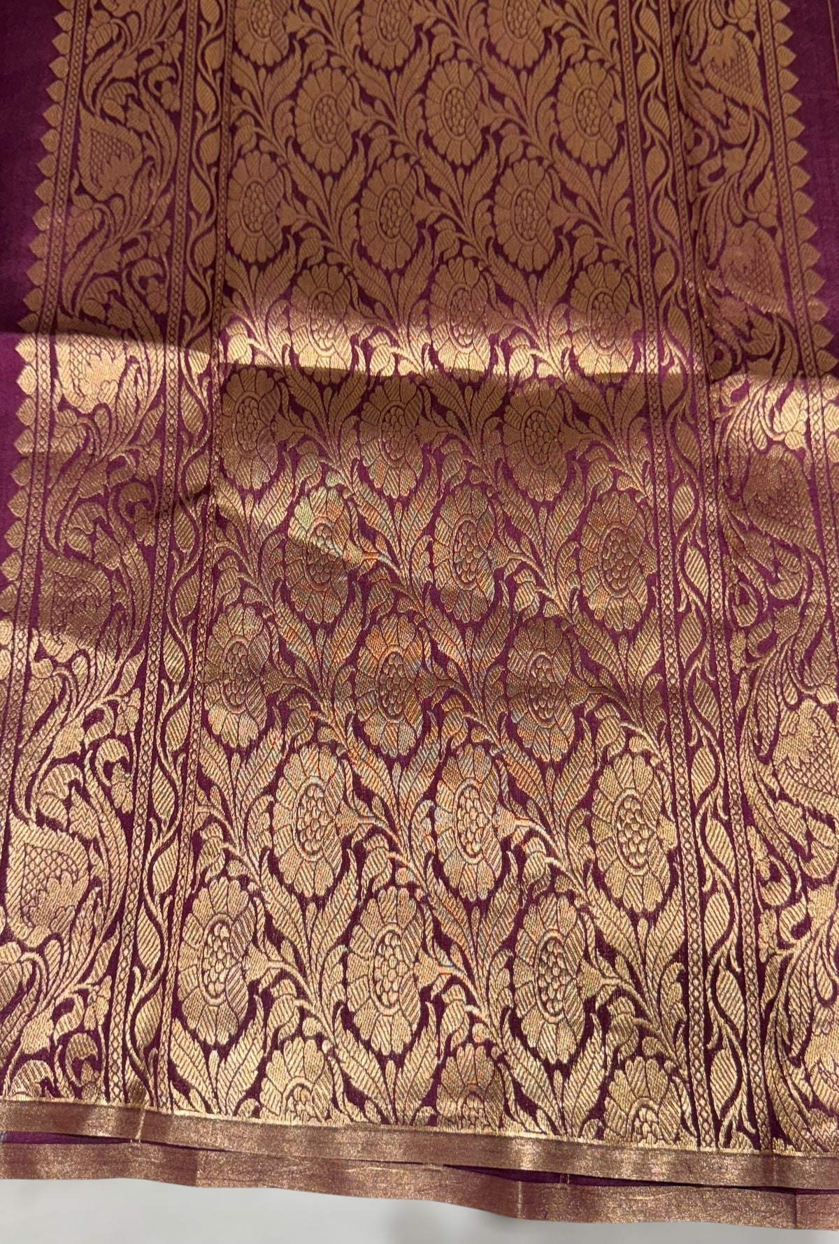 Wine Borderless Poona Silk Saree