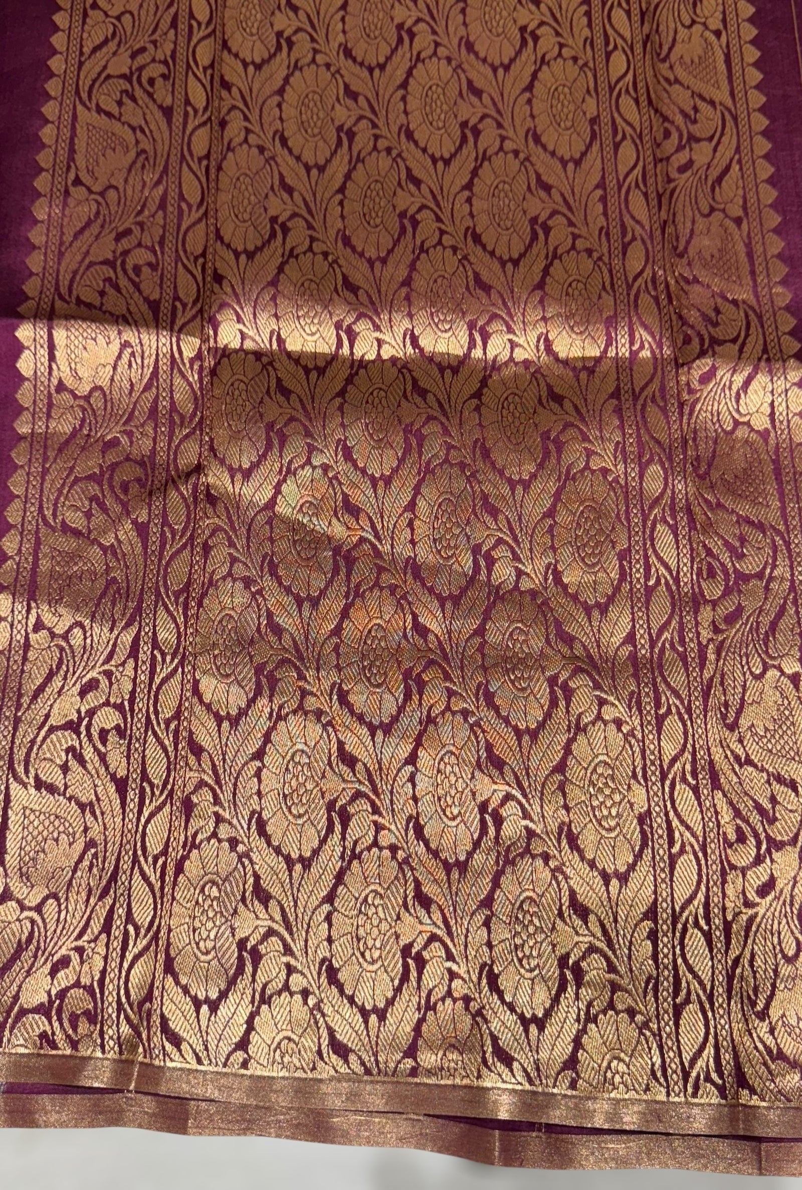 Wine Borderless Poona Silk Saree