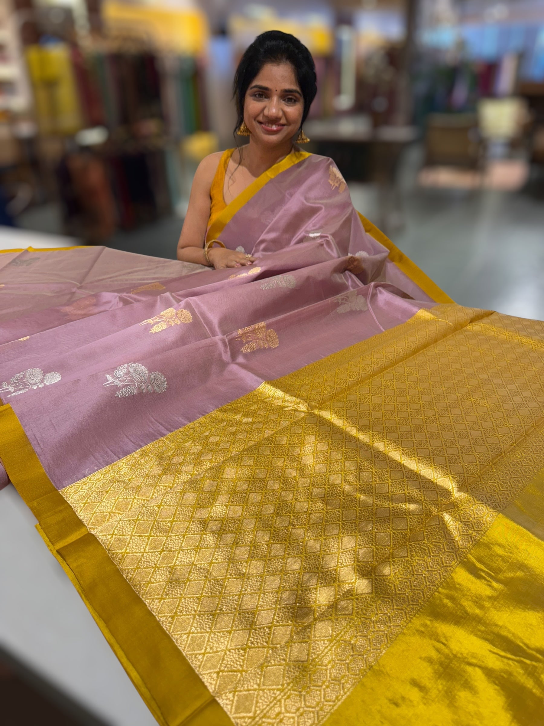 Mauve & mustard Combo Kora Banarasi Saree