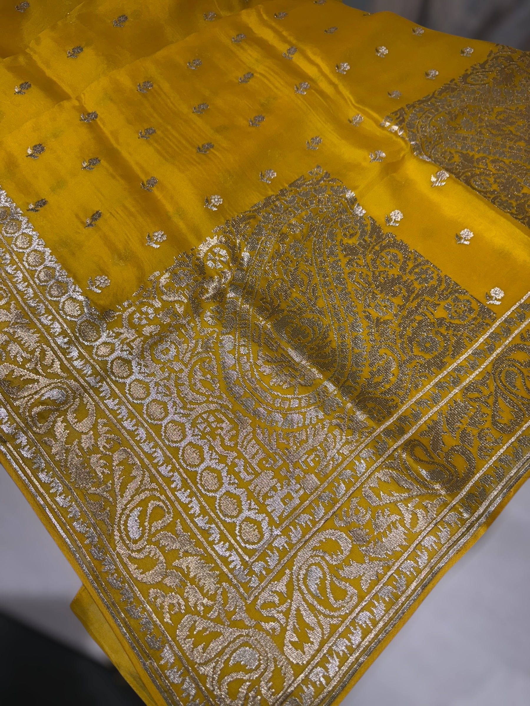 Yellow Pure Organza Saree With Jamdani Inspired Embroidery