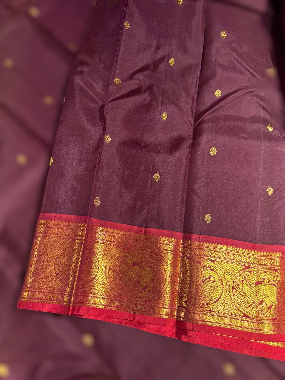Brown & Maroon Red Combo Kanchi Vintage Saree