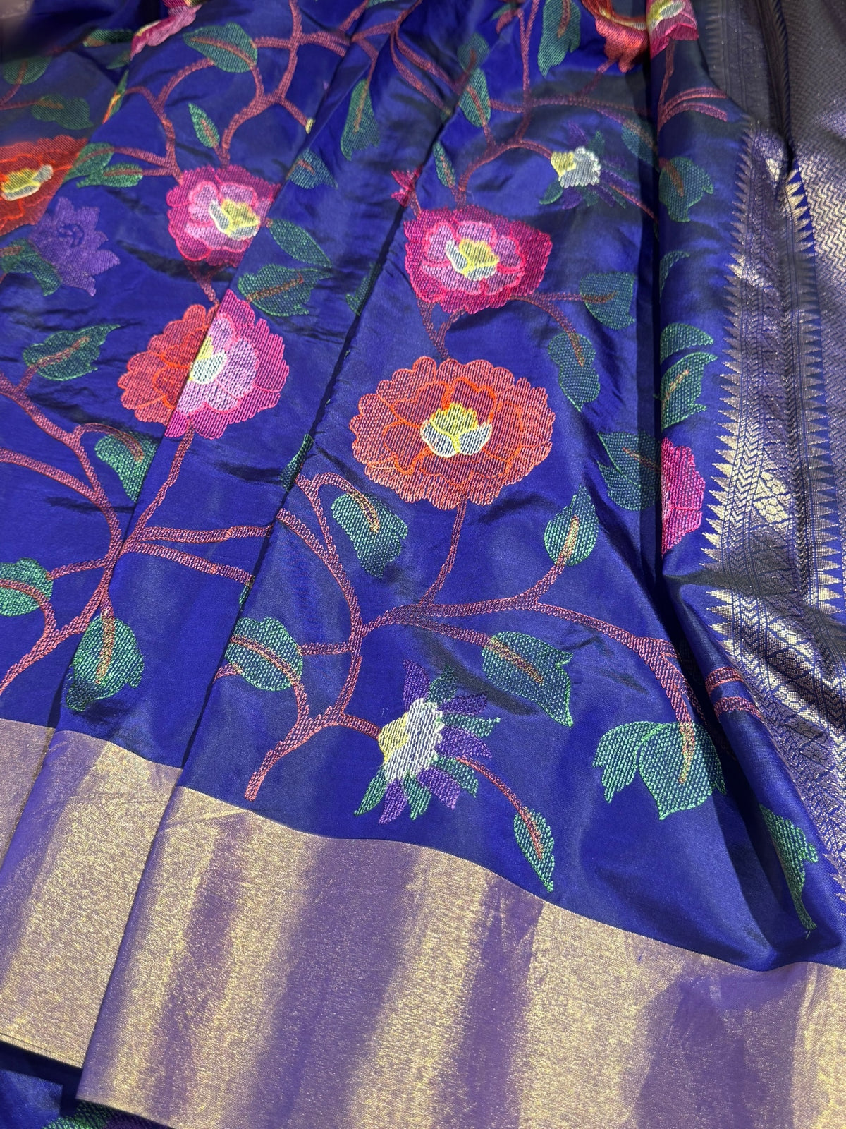 Violet Kanchi Soft Silk Saree with allover jamdani inspired embroidery
