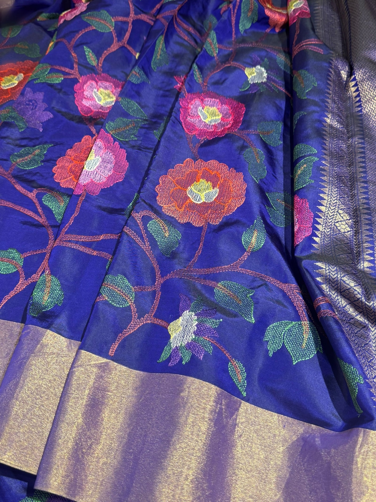 Violet Kanchi Soft Silk Saree with allover jamdani inspired embroidery