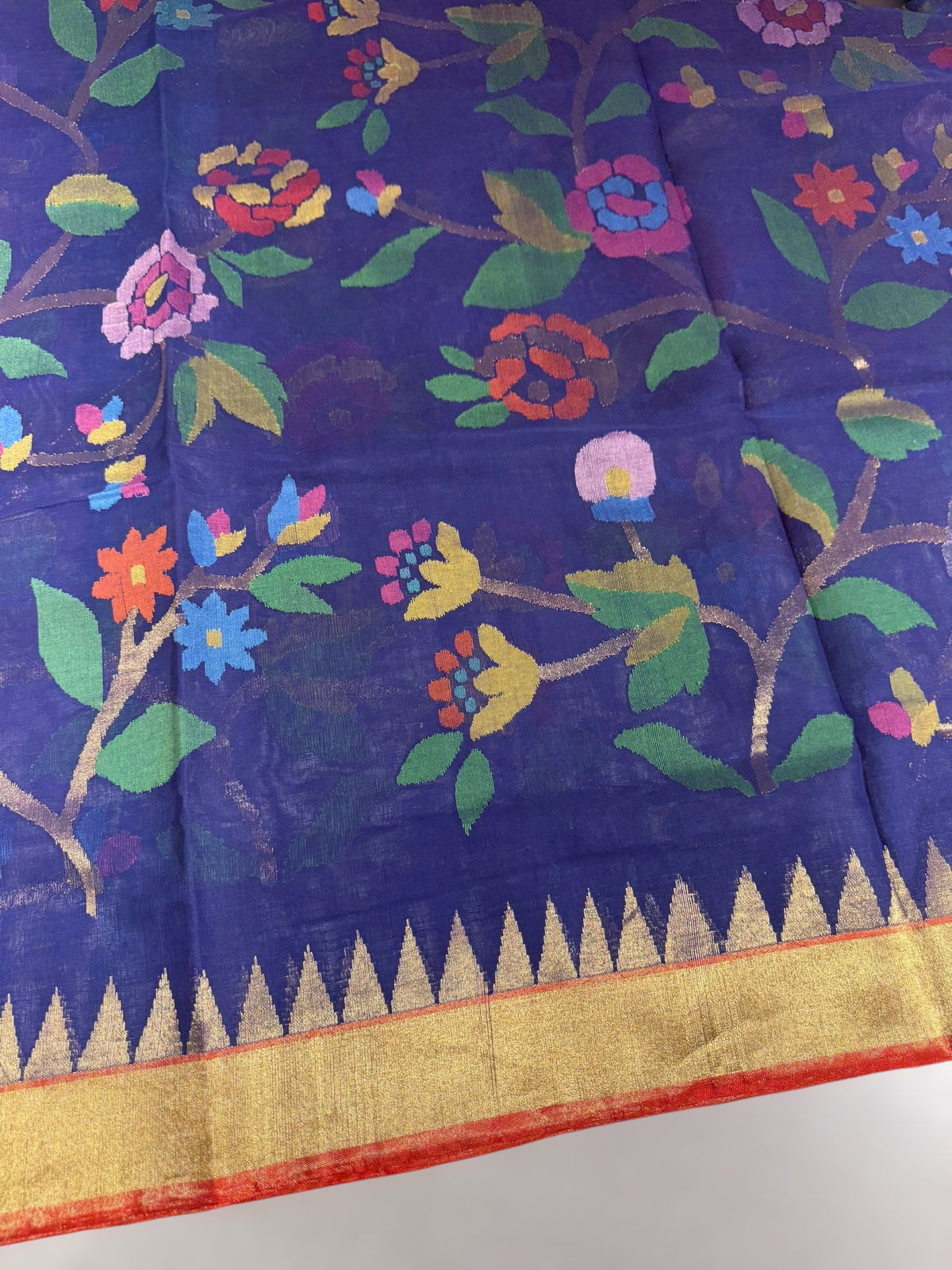 Royal Blue allover ponduru khadi jamdani