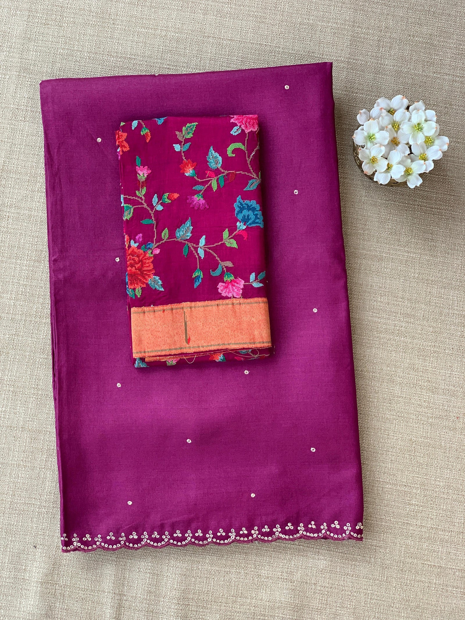 Purple tussar with fusion blouse