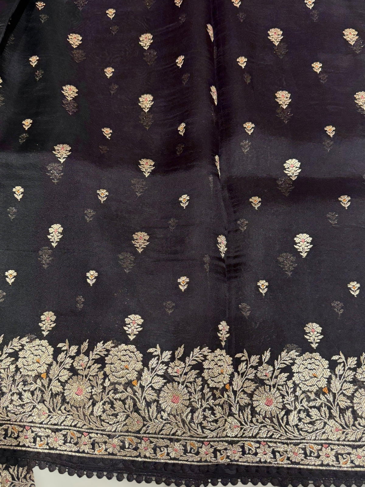 Black Organza Saree with gold zari embroidery