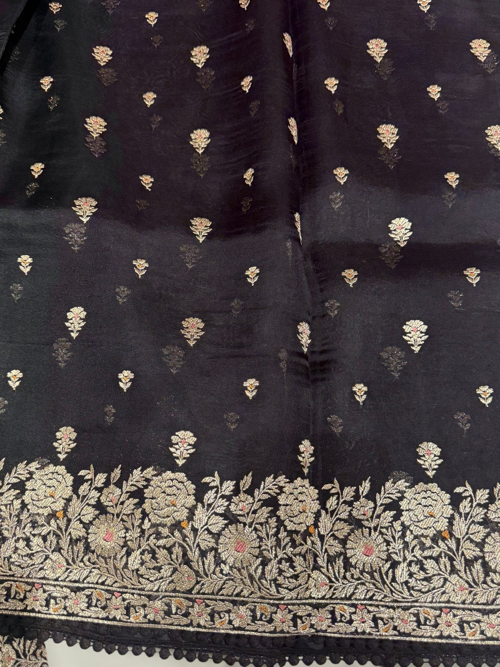 Black Organza Saree with gold zari embroidery
