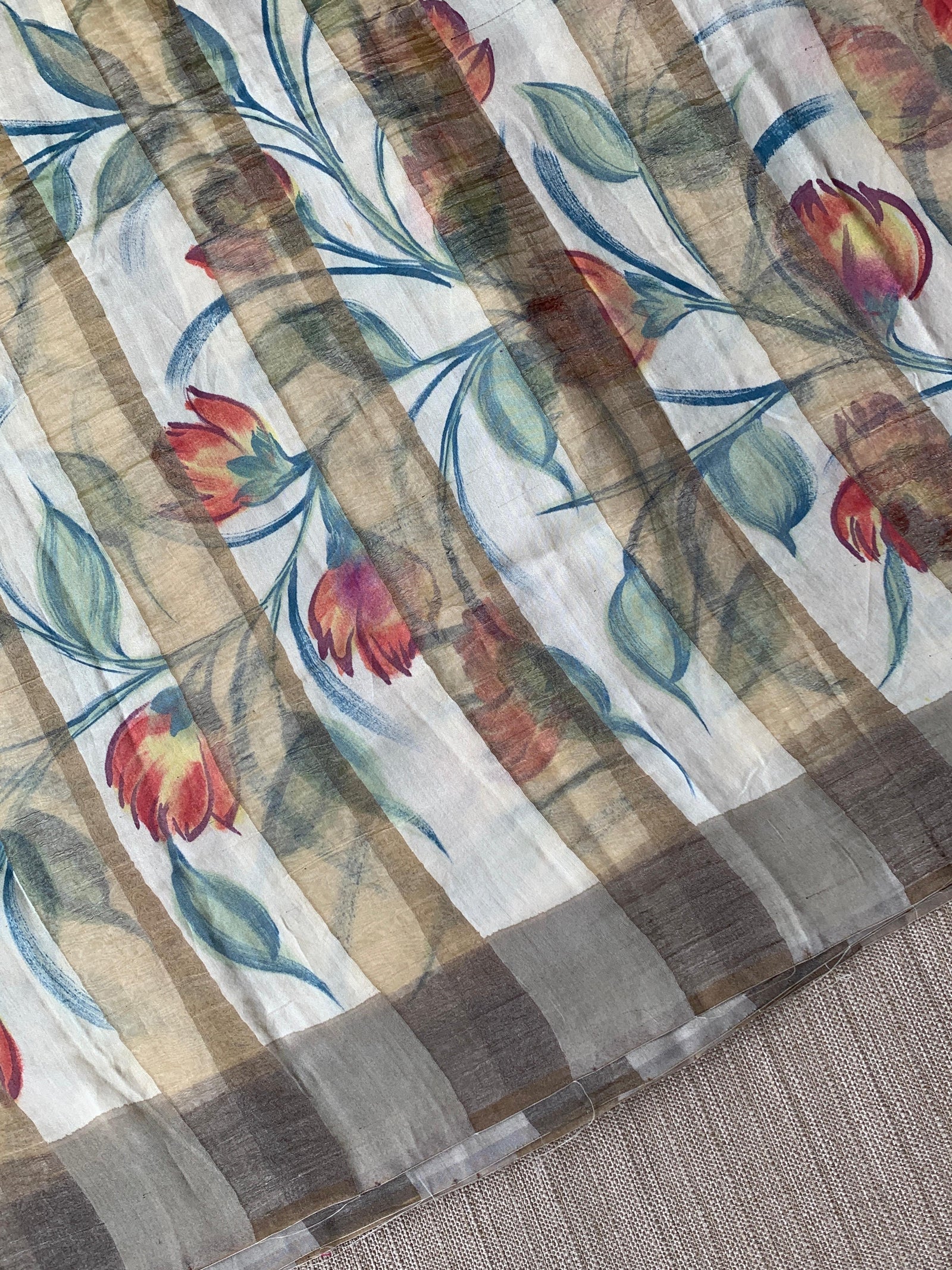 Mul silk handpainted Saree with tissue stripes and