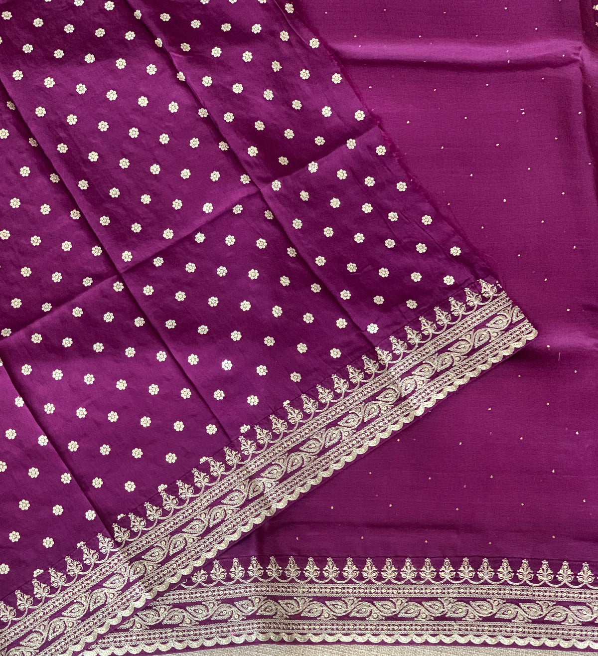 Wine Pure Organza Saree with allover mukaish work & sabyasachi borders
