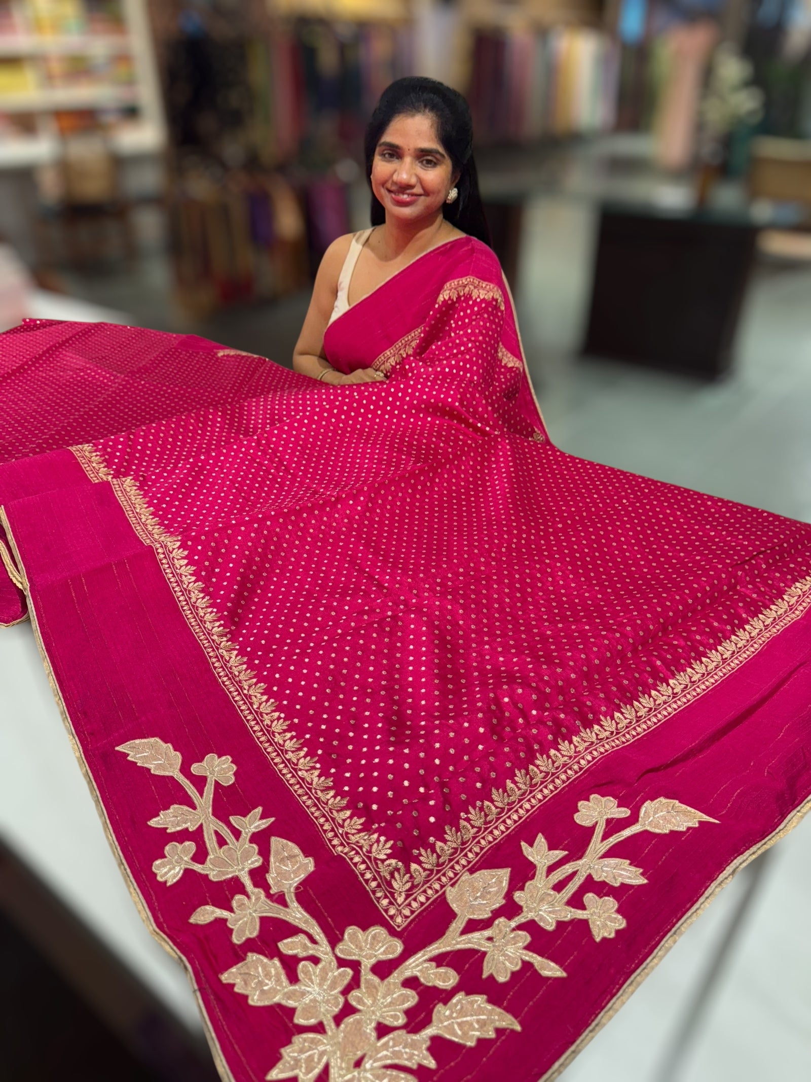 Ruby Pink Designer Banarasi Chiniya Silk Saree