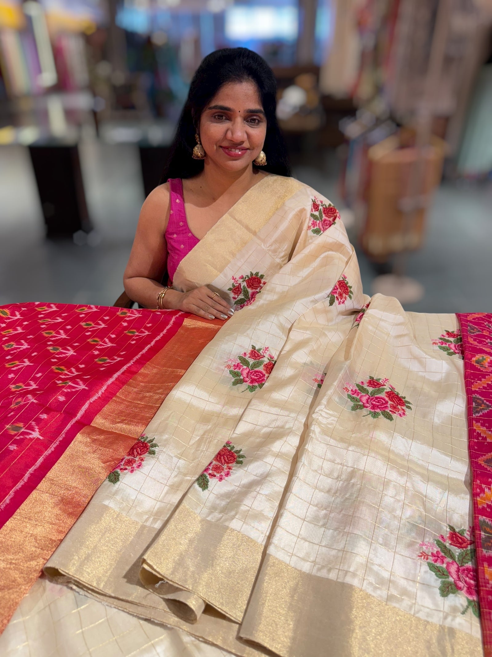 Ivory Kanchi Soft Silk Saree with embroidery