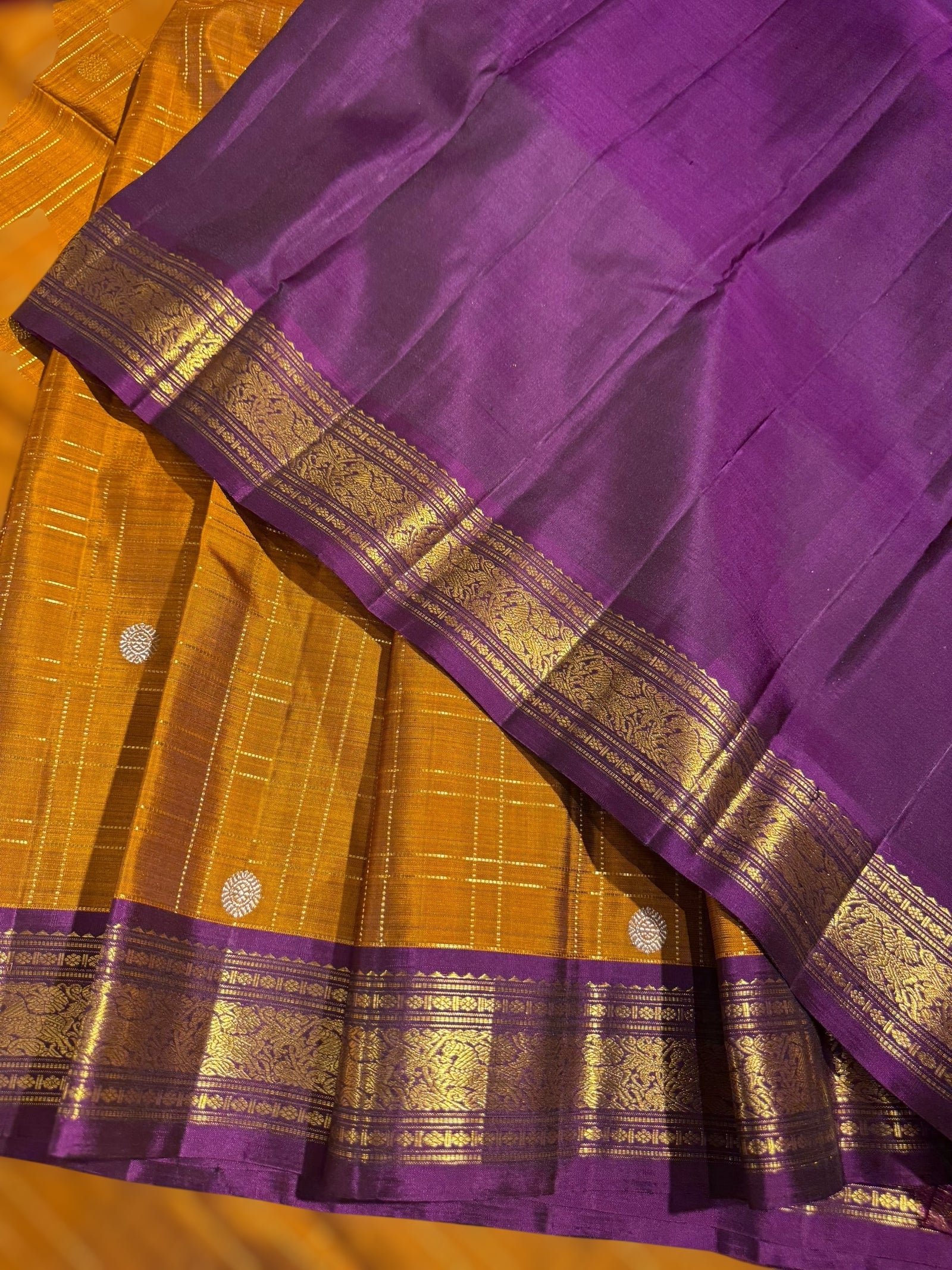 Mustard and purple Combo Kanchi Vintage Checks Saree