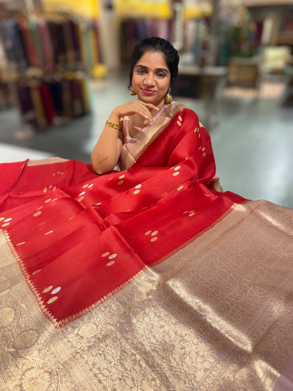 Orangish & Dusty Pink Pure Handloom premium Kora Banarasi Saree