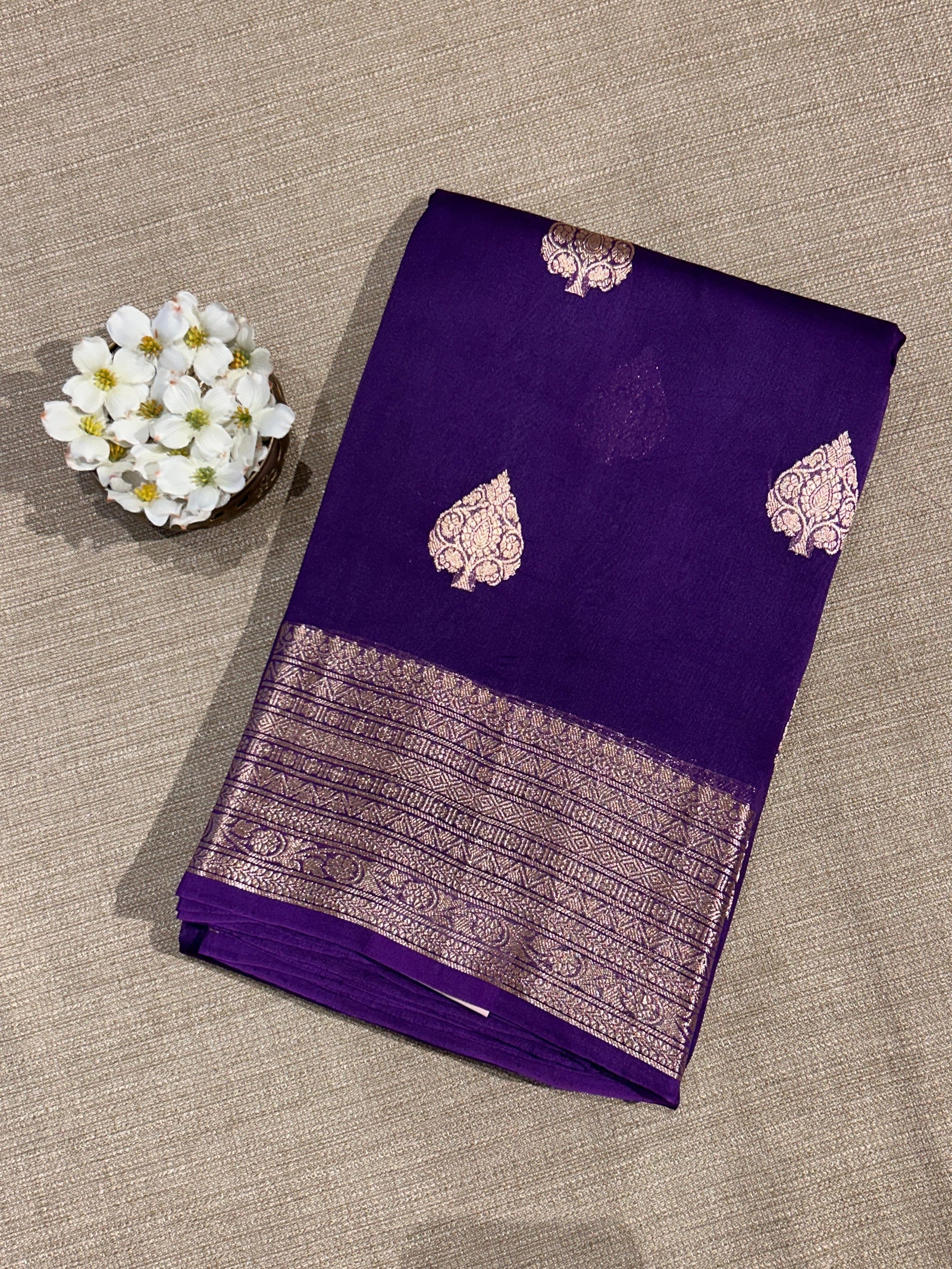 Brinjal monotone Pure Handloom premium Kora Banarasi Saree