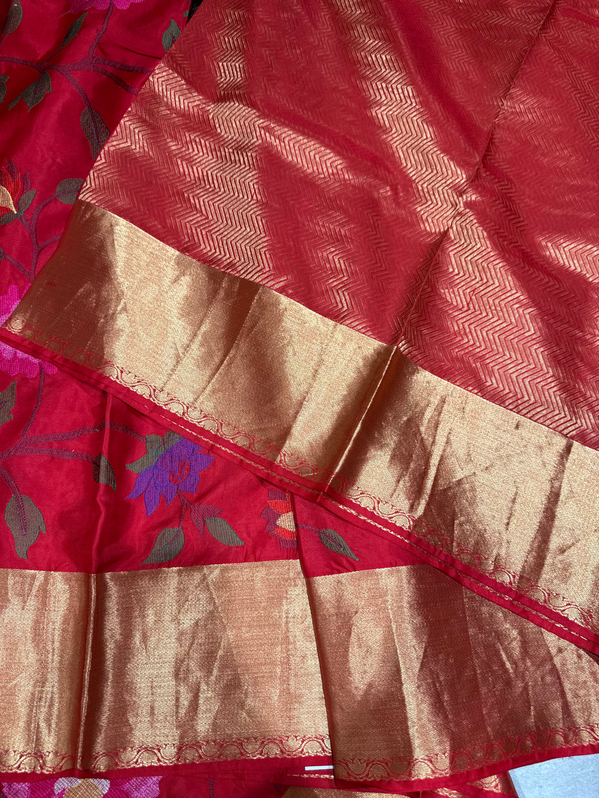 Chilli Red Kanchi Soft Silk Saree with embroidery : S62F177