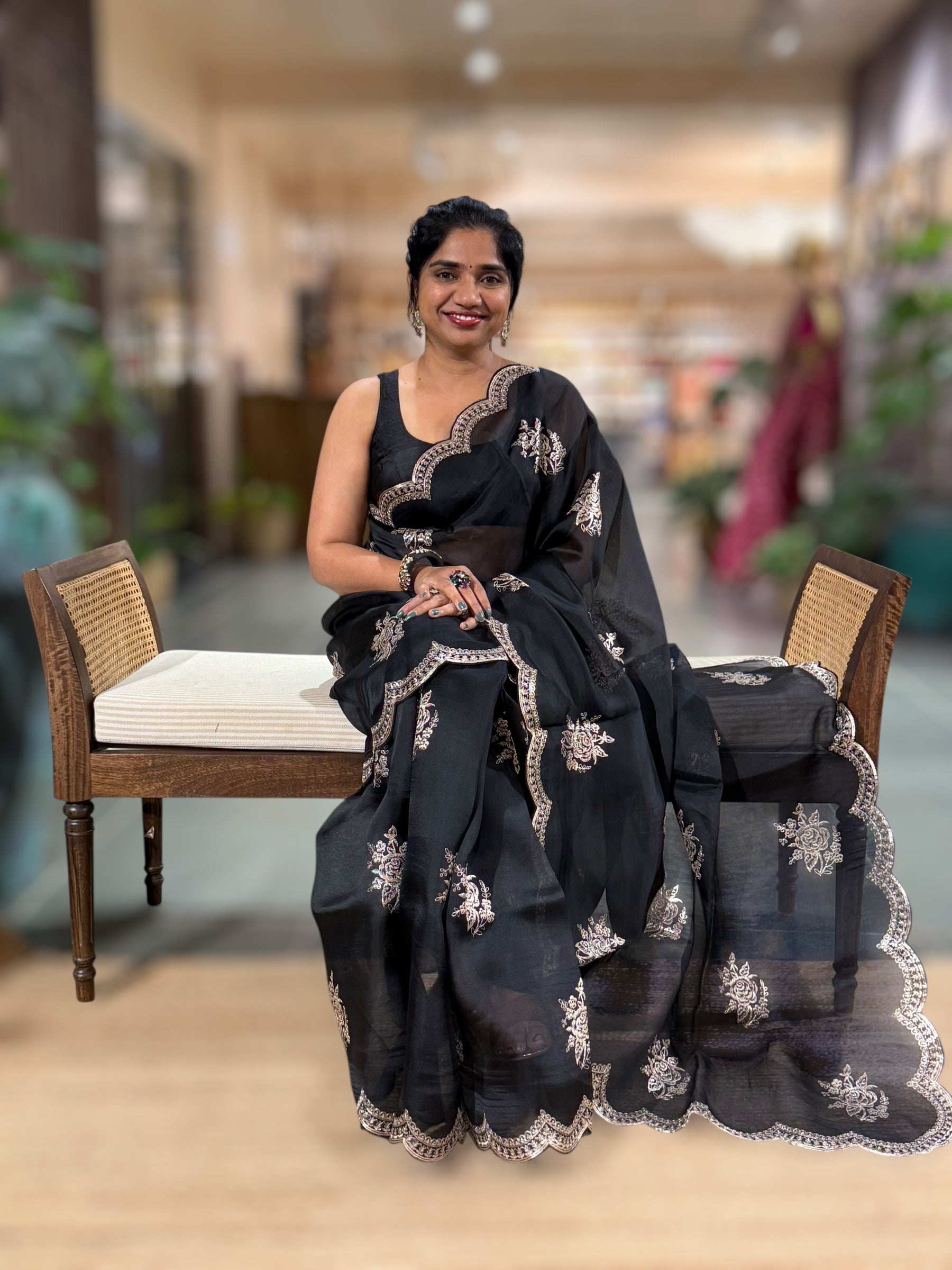 Black Organza Saree With Pita Embroidery
