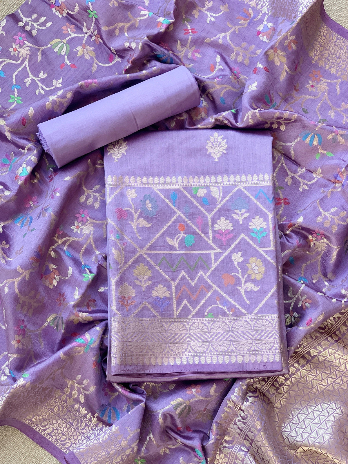 Mauve Banarasi Chiniya Silk 3-pc Suit set : SS62J20