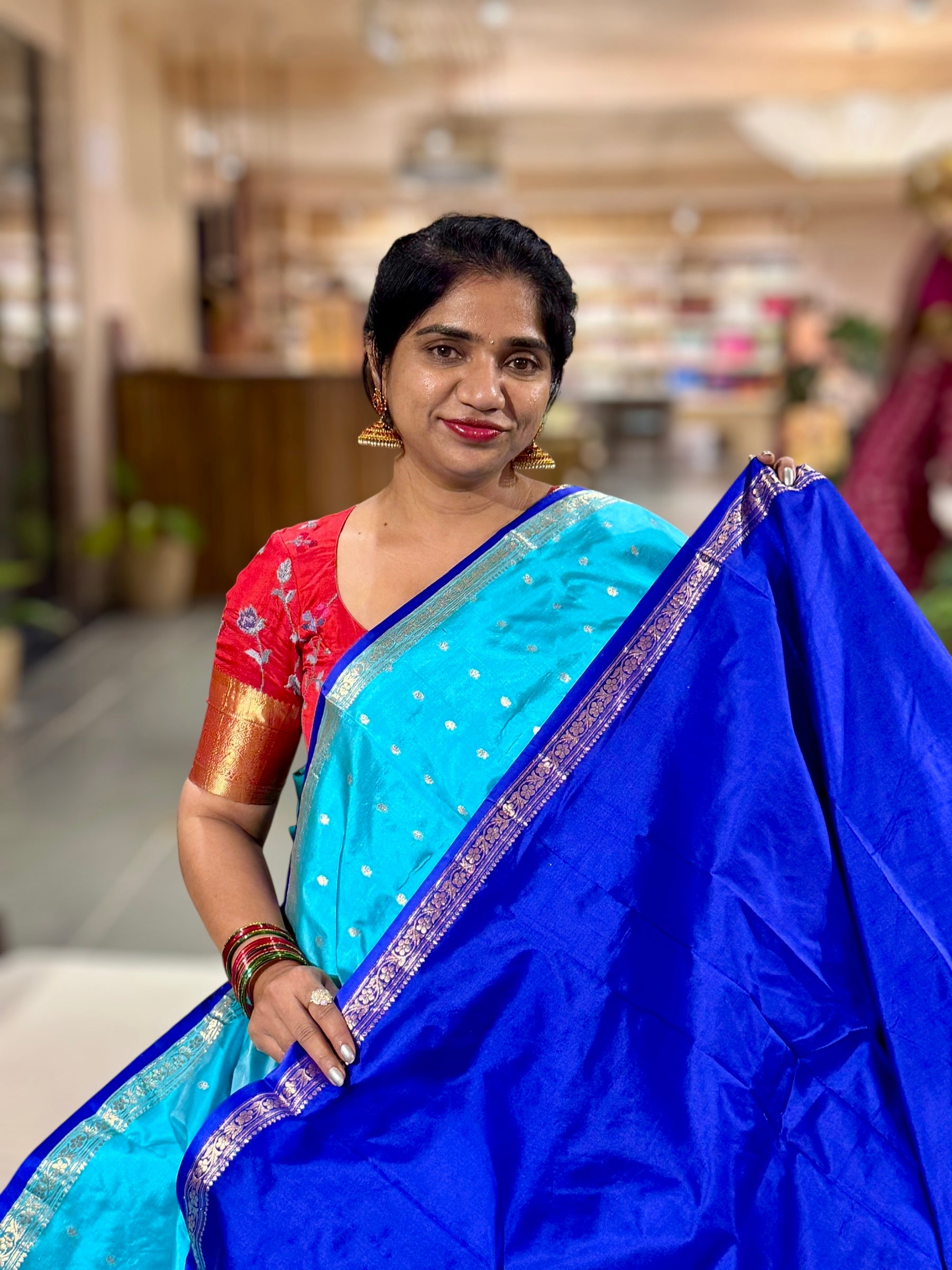 Banarasi Katan Silk Saree With Petite Point Embroidered Silk Blouse