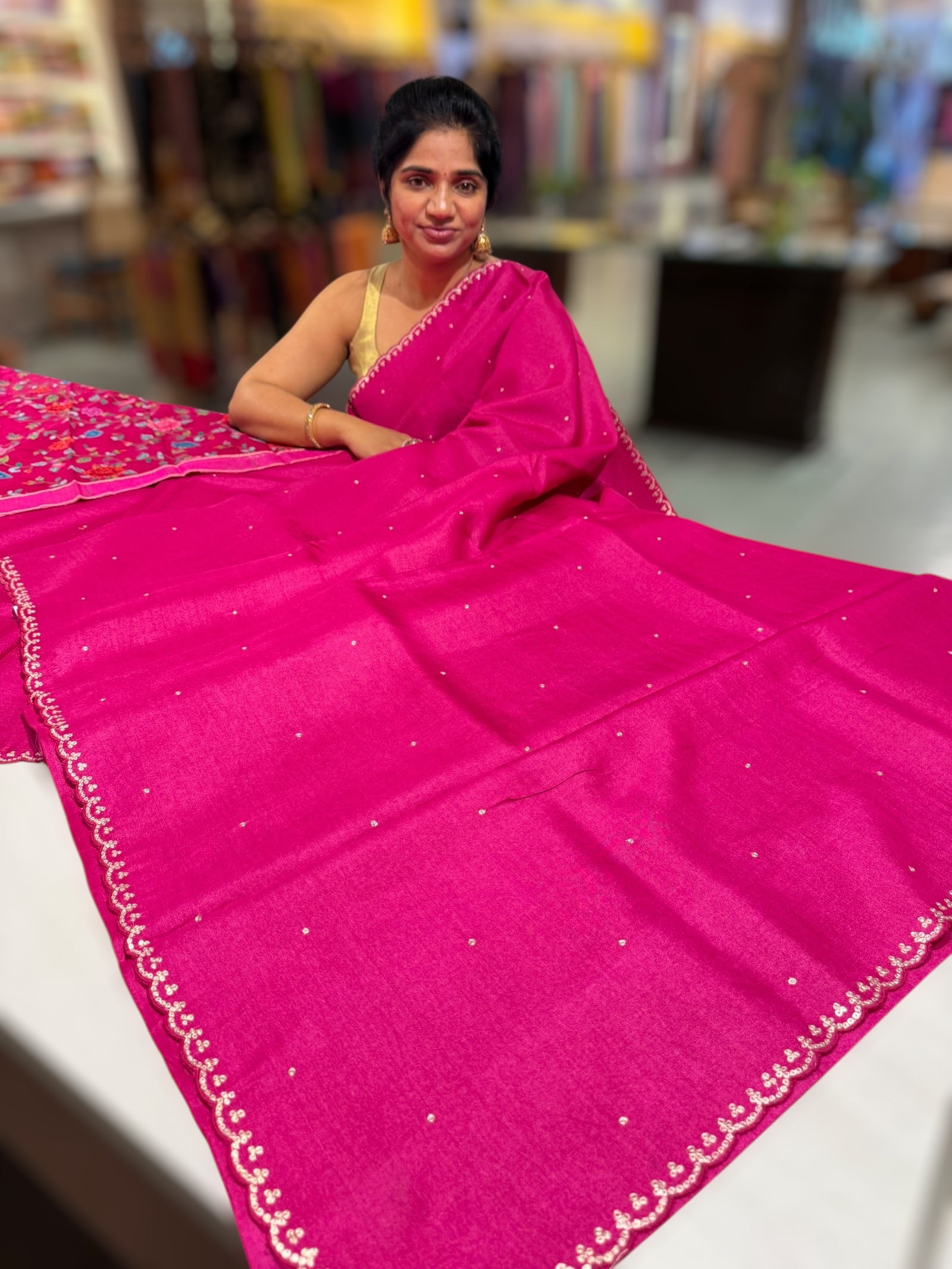 Rani Pink Tussar with fusion blouse