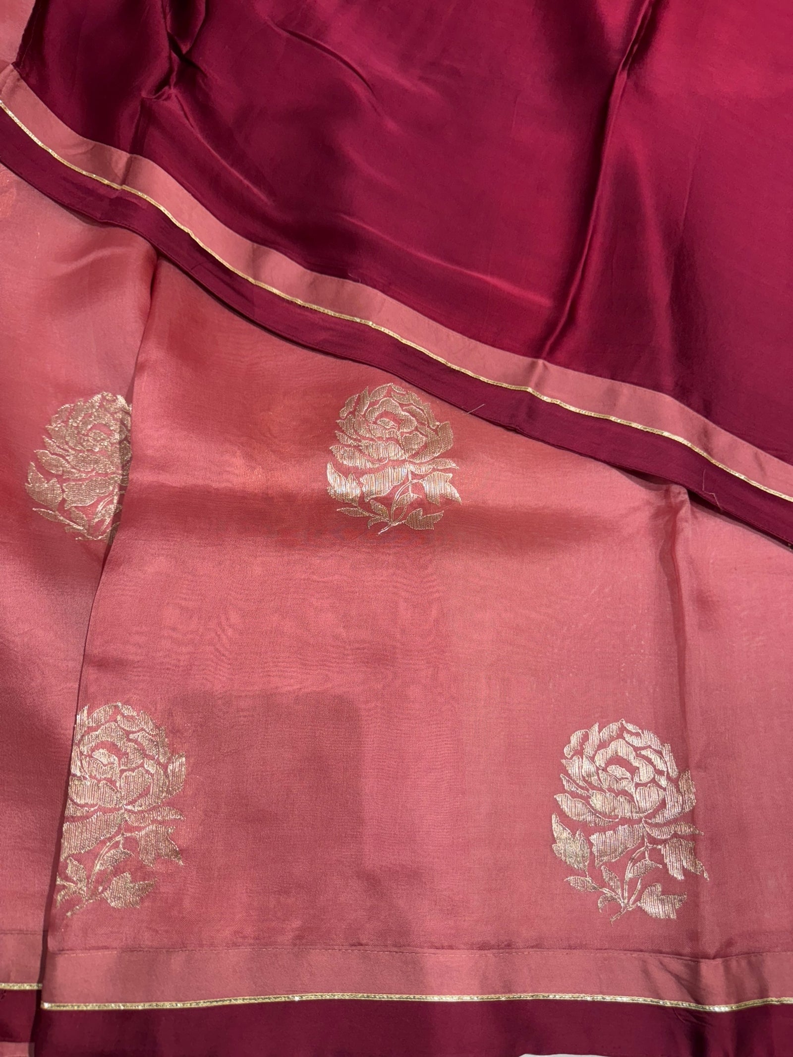 Onion Pink Pure Organza with embroidery