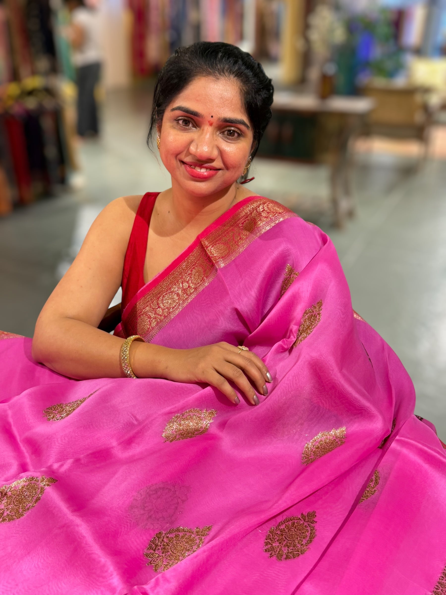 Neon Pink Kora Banarasi Saree with Kaduwa woven motifs