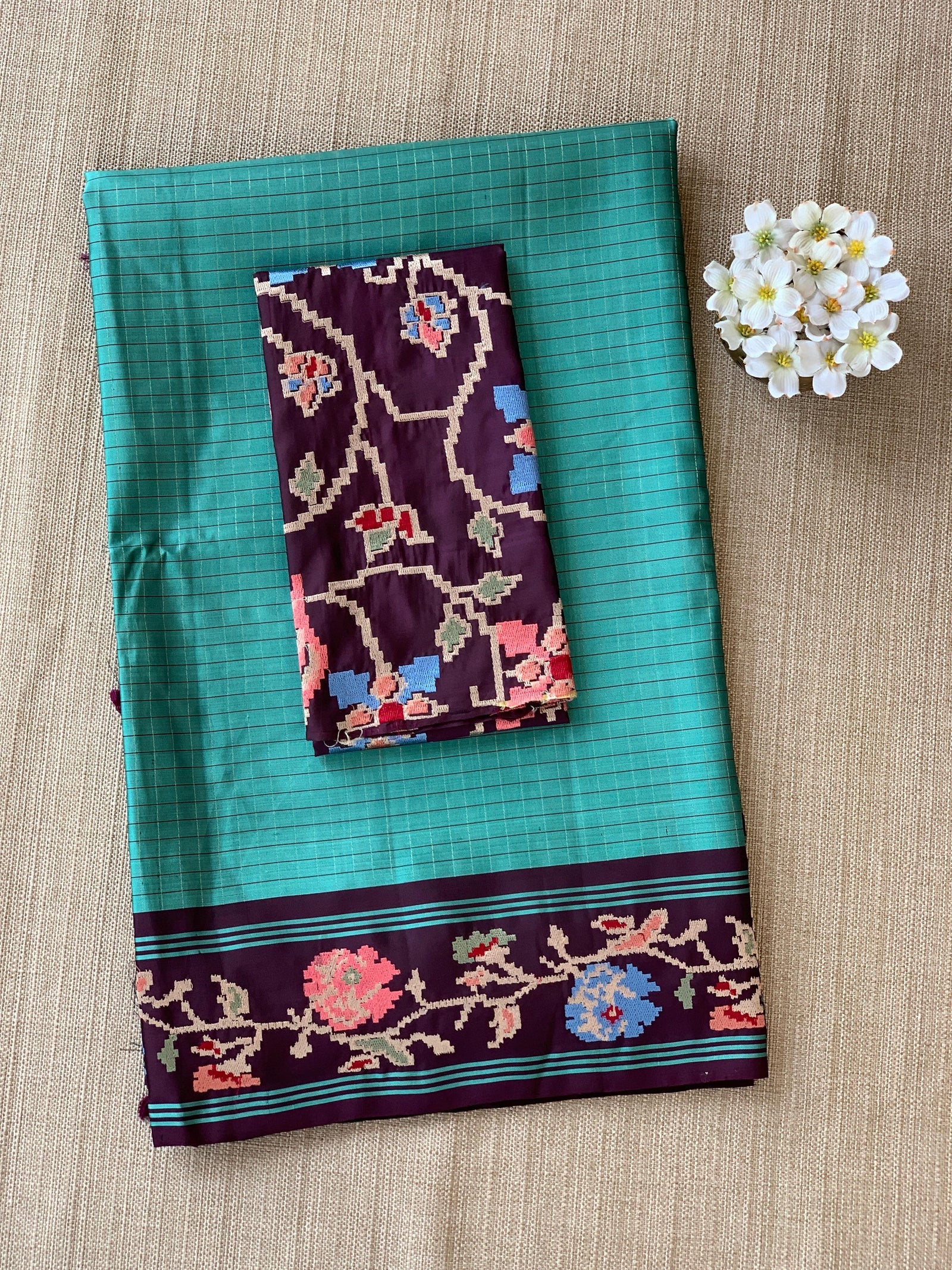 Teal & Grape Wine Combo Vintage Kanchi soft silk saree with embroidery