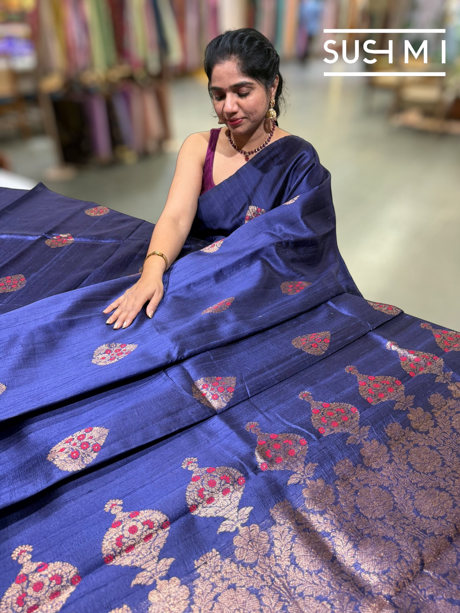 Midnight Blue Banarasi Handloom Dupion Rawsilk Saree : S62F109
