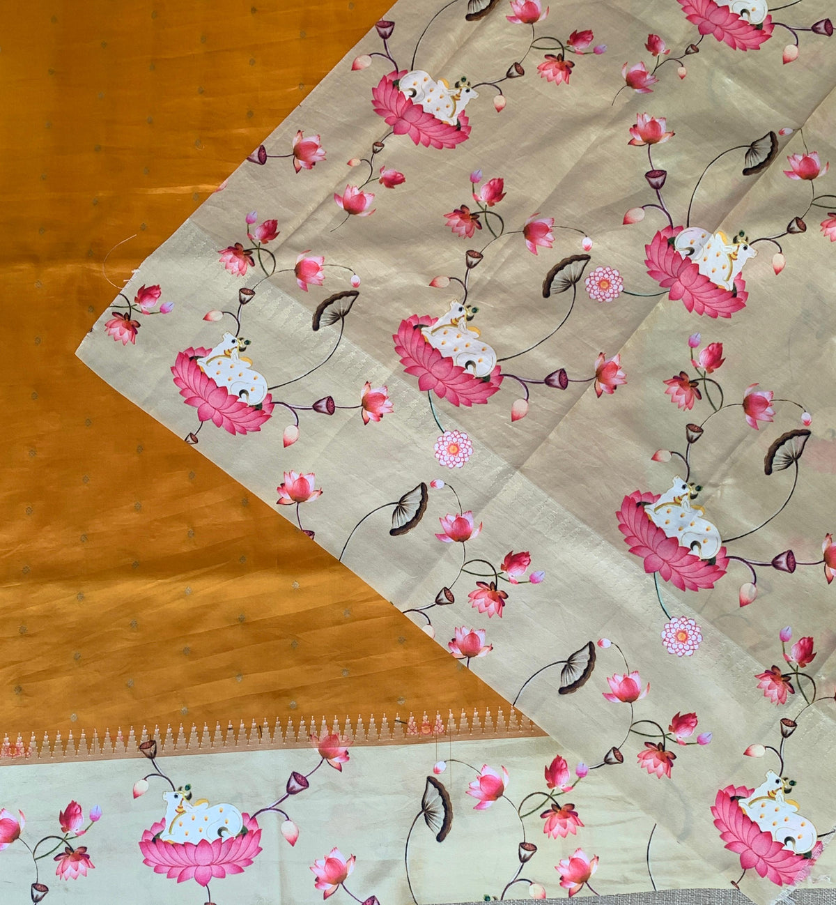 Kanchi designer soft silk saree with pichwai printed border