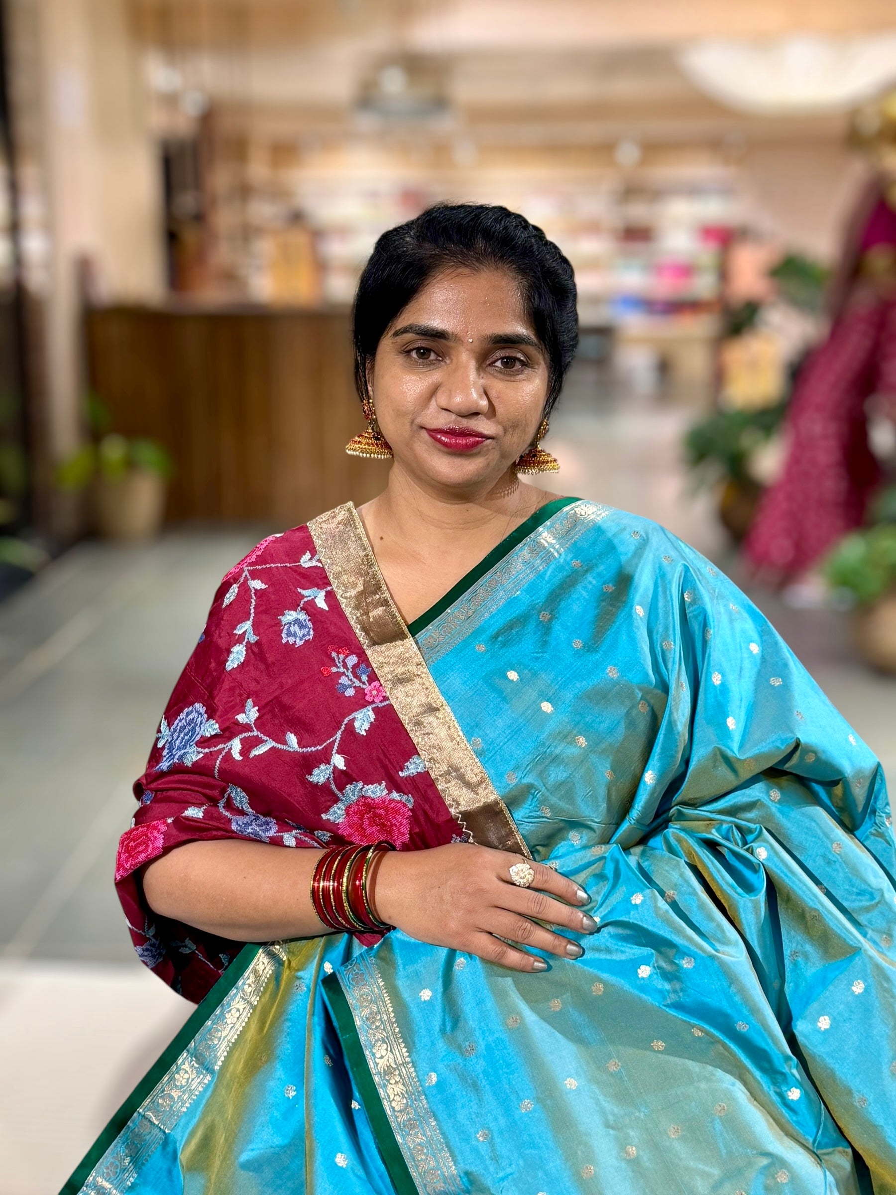 Banarasi Katan Silk Saree With Petite Point Embroidered Silk Blouse