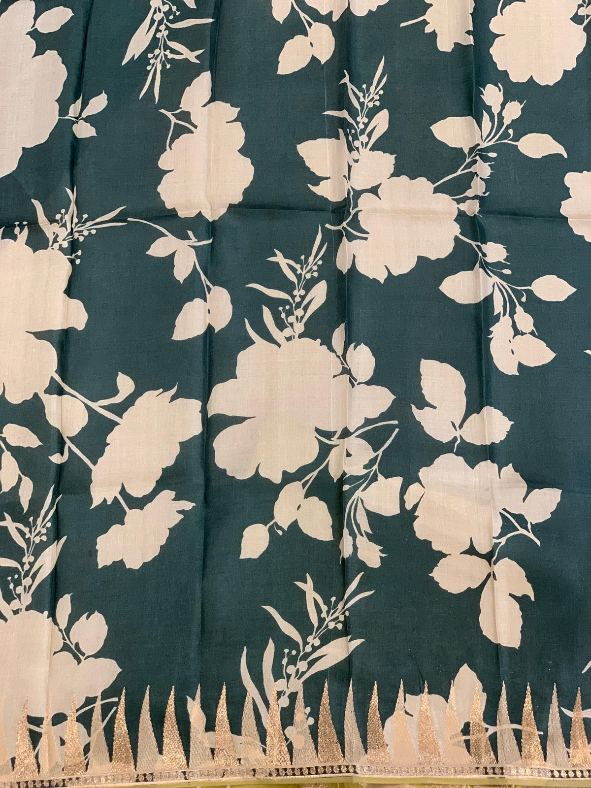 Lime Pure Organza With Temple Embroidered Border & Tussar Printed Blouse