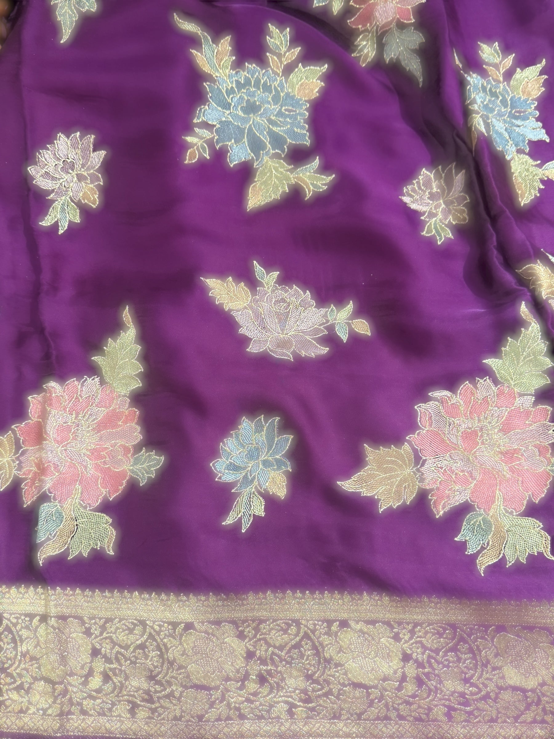 Wine Mashru Satin Saree with Allover Floral embroidery